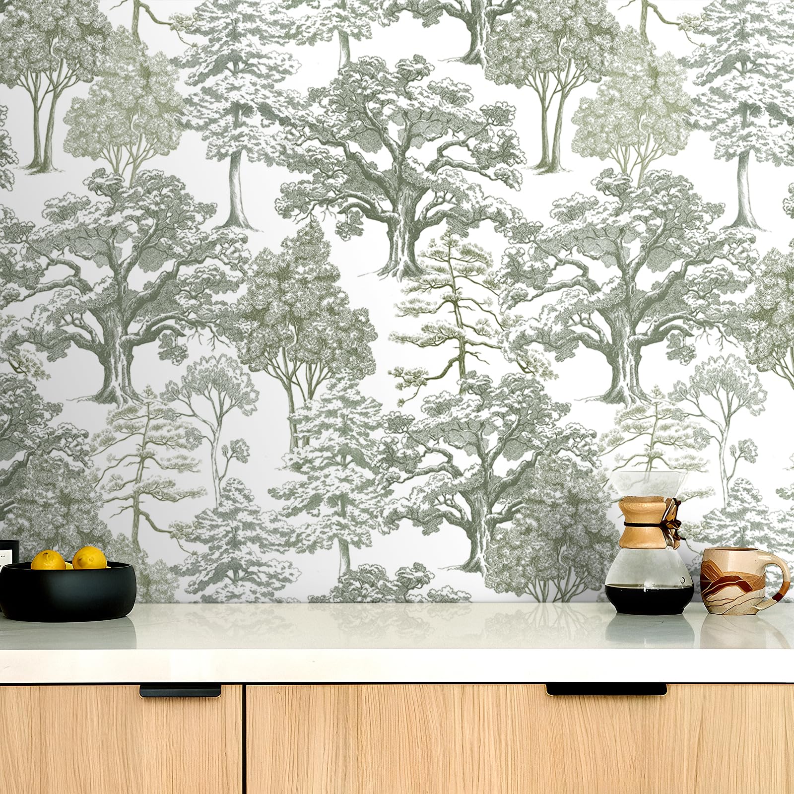 ReWallpaper 44.5CMx7M Carta Da Parati Autoadesiva Beige Carta Adesiva per Mobili Floreale Uccelli Pellicola Adesiva per Camera Da Letto con Foglie Impermeabile Rivestimento Parete Bagno