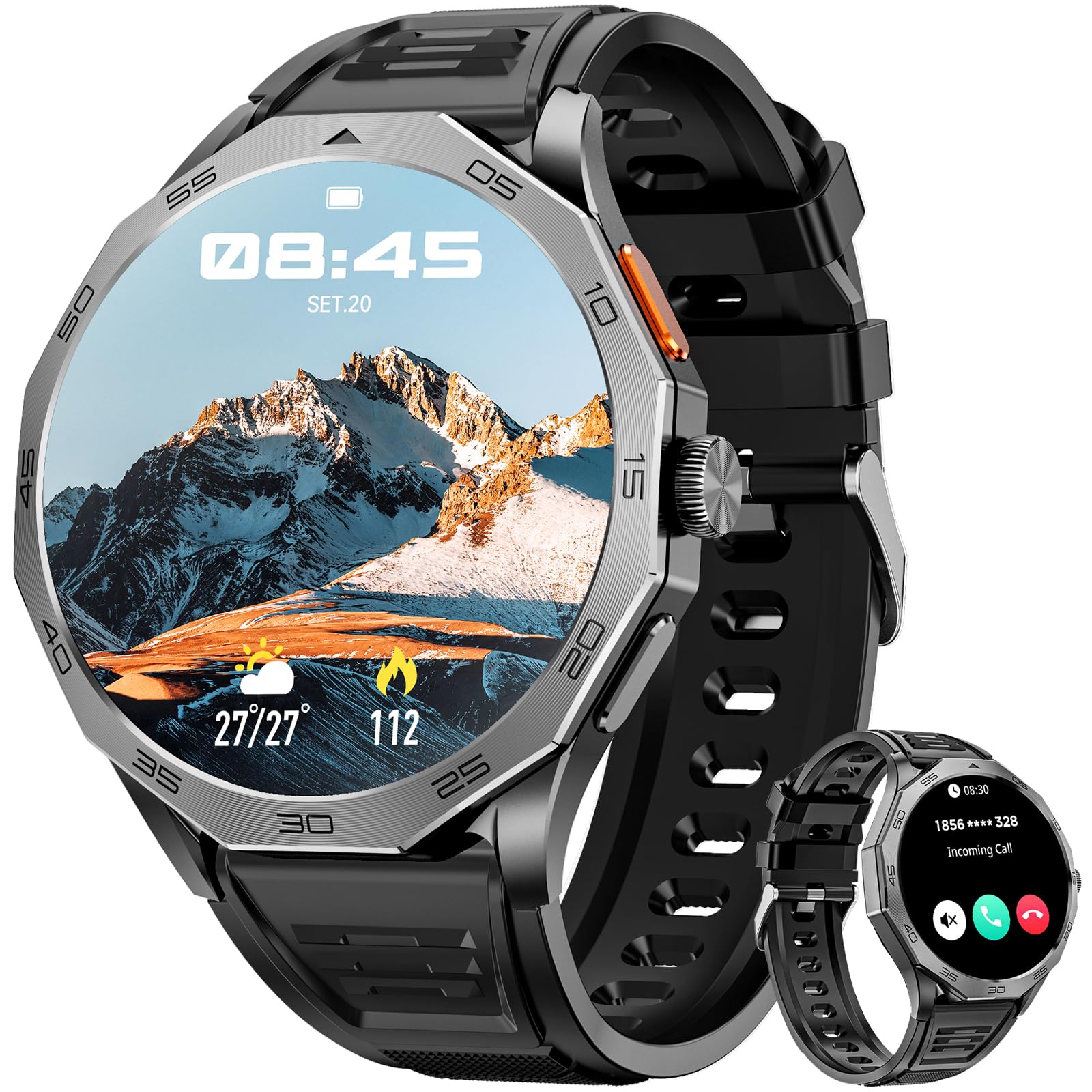 Military Smart Watch for Men 1.85" HD Ultra Screen Touch Screen 710mAh Battery Smart Watches for Android iOS (Bluetooth Call Answer/Dial Calls) Fitness Tracker with 100+ Sports