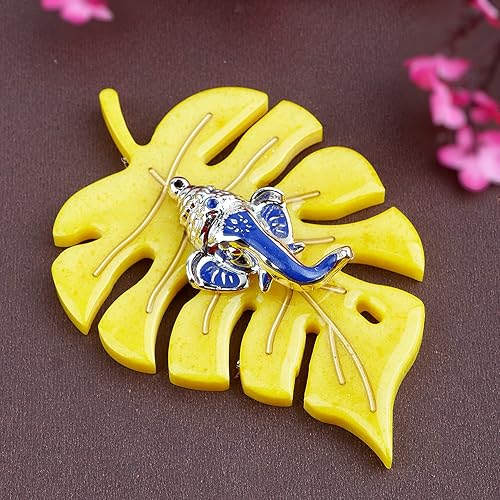 Miniatura 3 de SATVIK - 1 sartén de resina Patta Ganesh decorativo para colgar en la pared, pieza de exhibición Lord Ganesha en la hoja, decoración del hogar,