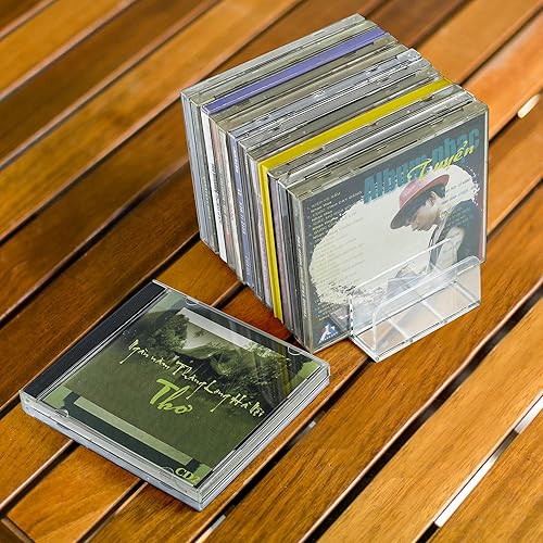 Miniatura 8 de Caja de almacenamiento transparente para DVD bandeja organizadora apilable de acrílico para hasta 14 CD cuadrados  Estuche para exhibición de medios