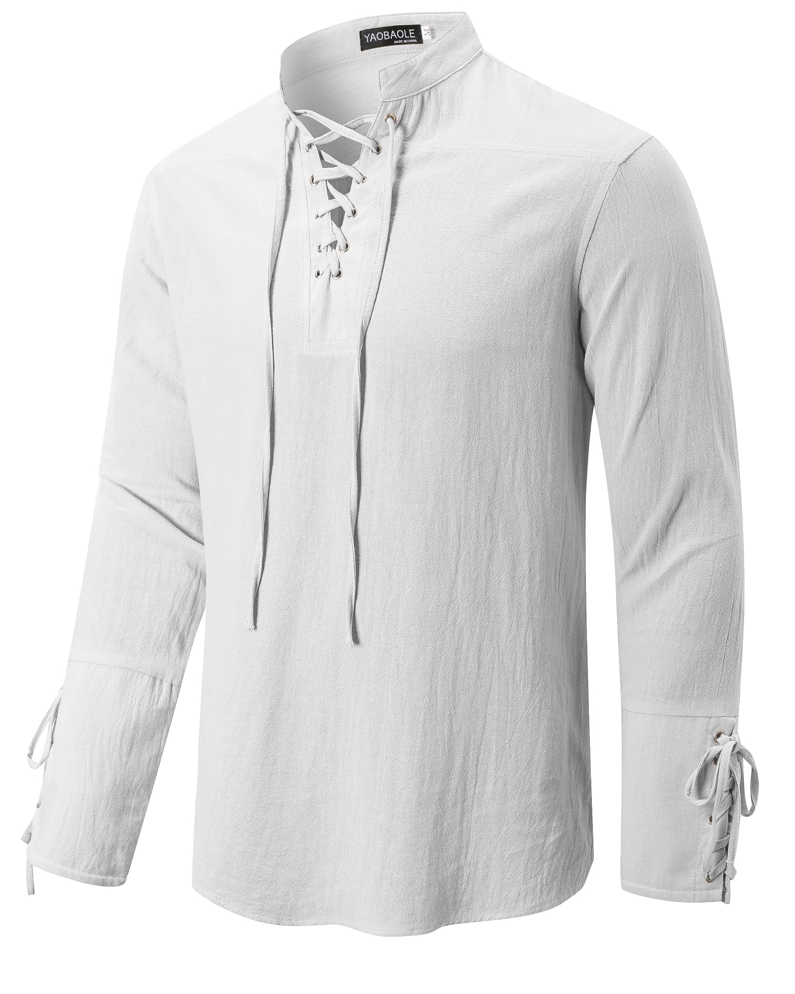 YAOBAOLE Camicia medievale da uomo, a maniche lunghe, in lino, da uomo, estiva, da pirata, per cosplay