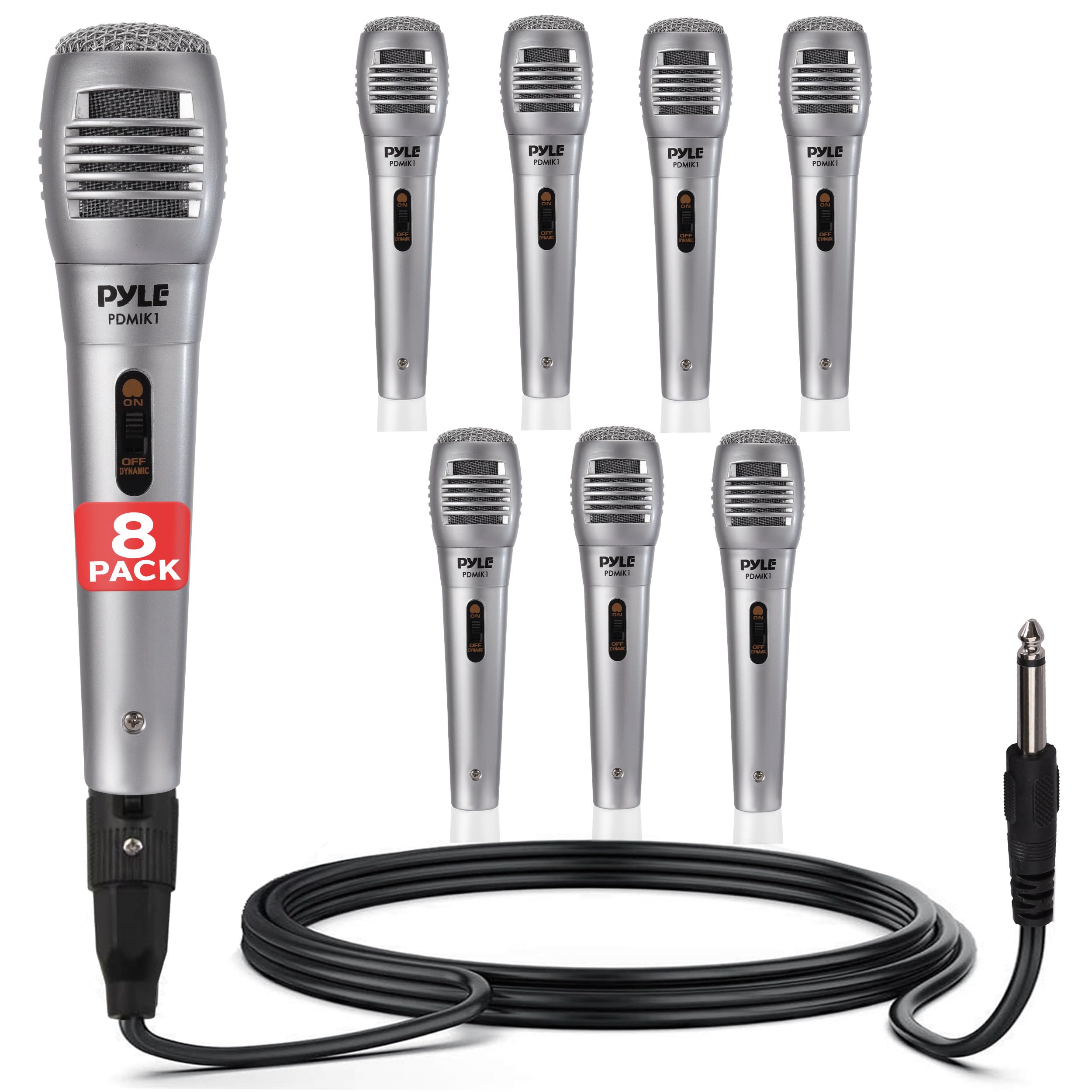 Pyle Professional Dynamic Microphone - 8-Pack Unidirectional Handheld Mic with Built-in Pop Filter, High Signal Output, 6.5 ft. XLR Audio Cable, Ideal for Stage, Karaoke &amp; Studio Performances