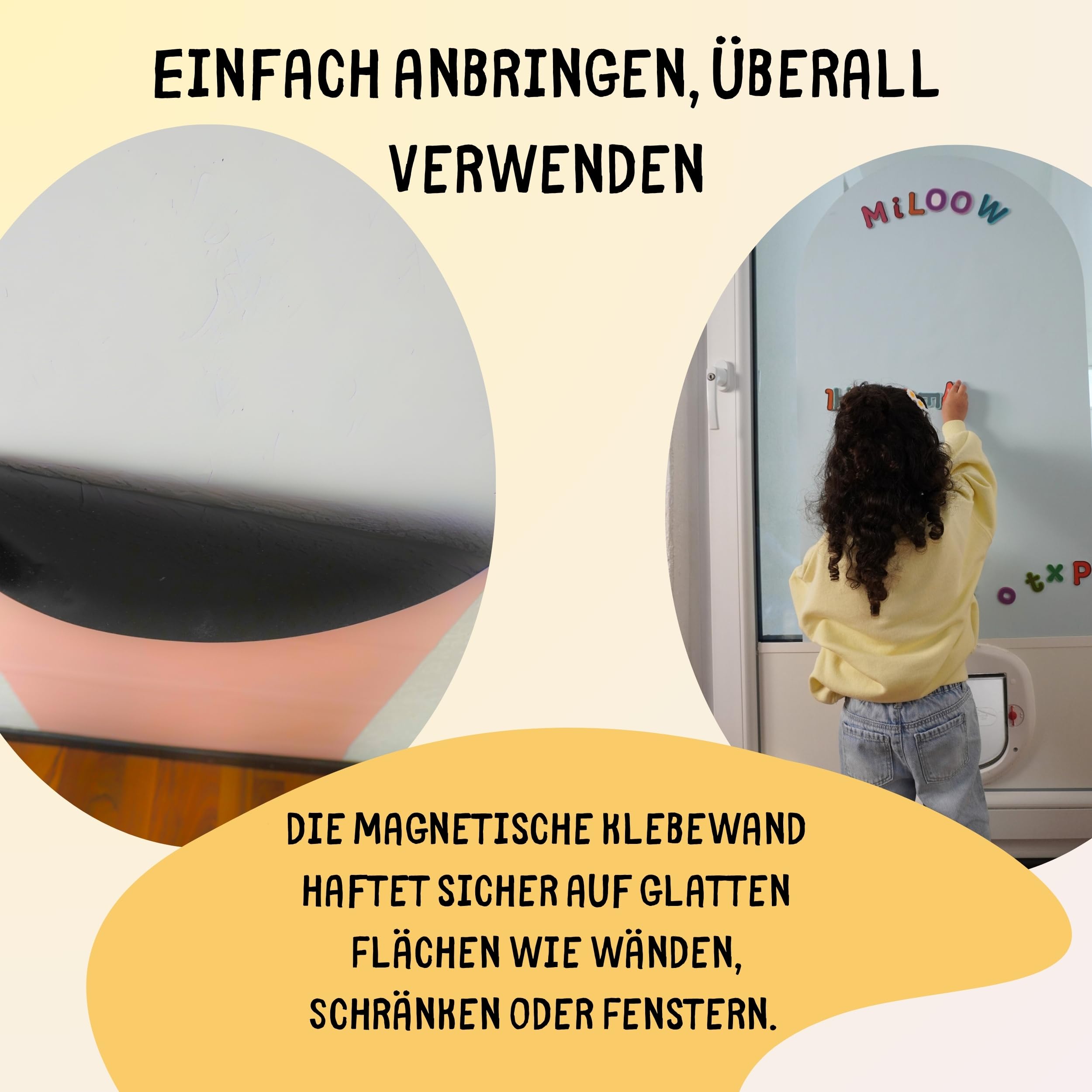 Magnettafel Kinder 100x60 – Deutsch beschriftete Tiermagnete, selbstklebende Magnetwand Kinder & Magnetfolie mit Buchstabenmagneten, Montessori Lernspielzeug für Kinderzimmer mit Stiften