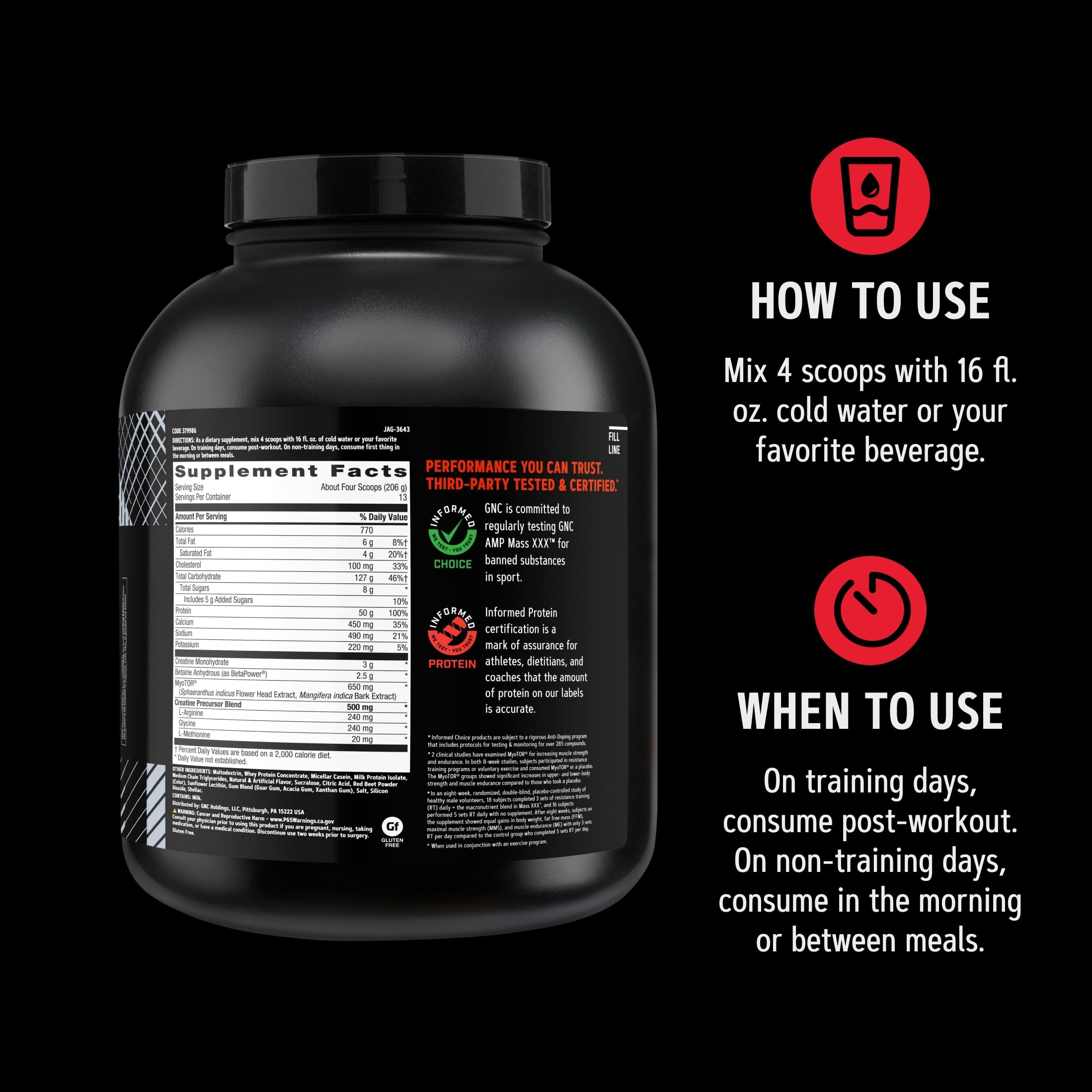 GNC AMP Mass XXX with MyoTOR, Strawberry, 96.1 oz, 13 Servings — Amazon image 8