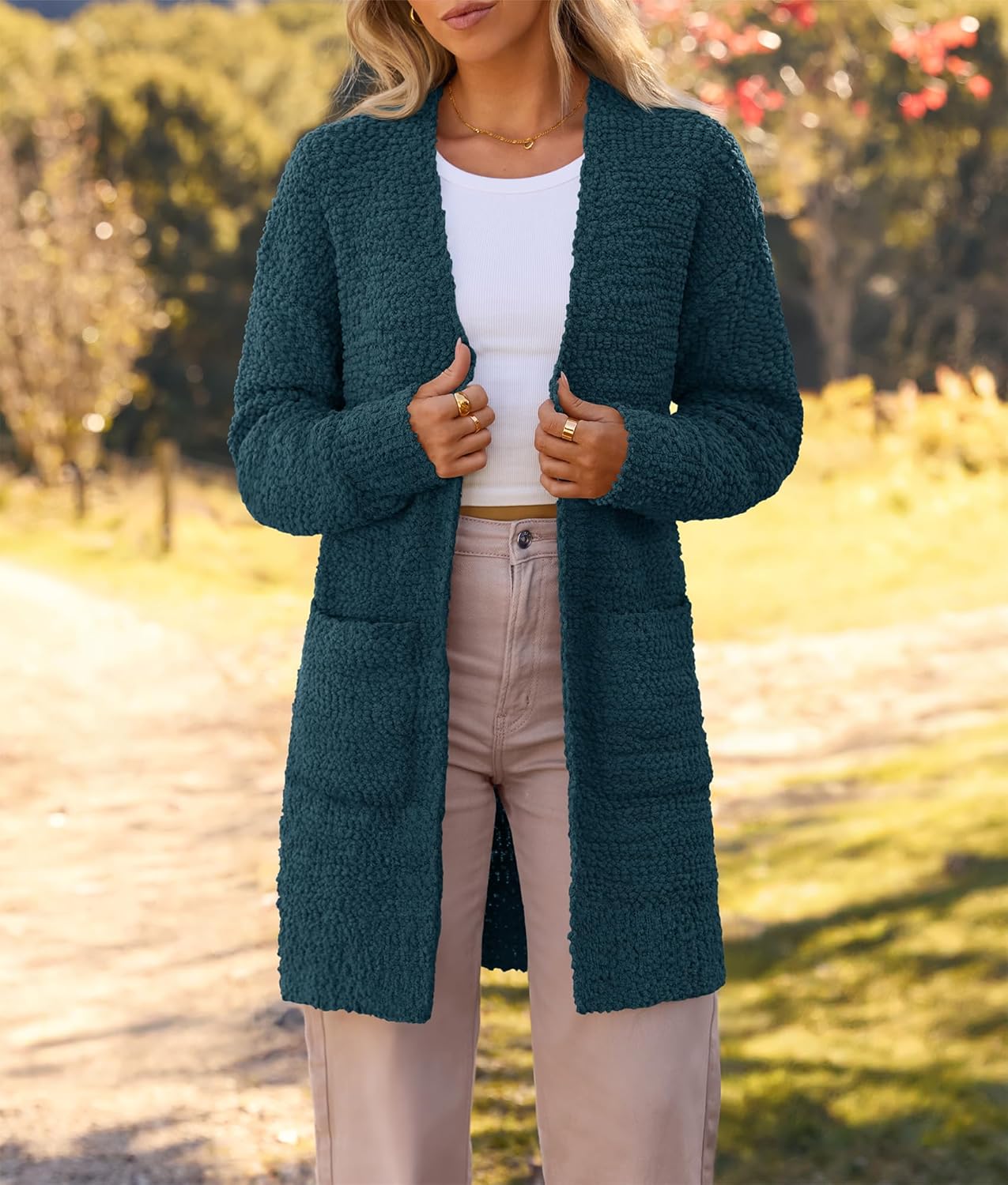 MEROKEETY Women's Long Sleeve Soft Chunky Knit Sweater Open Front Cardigans Outwear Coat - Image 7