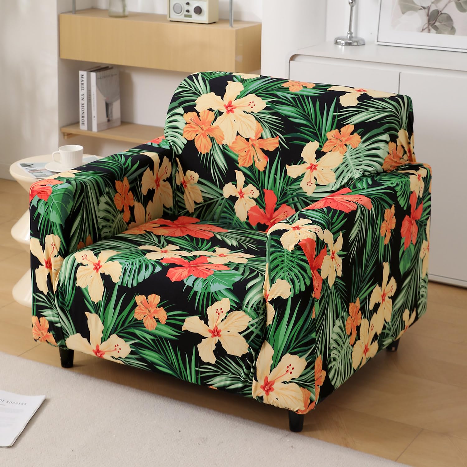 HOKIPO 4 Seater Sofa Cover - Grey Floral -23 HOKIPO 4 Seater Sofa Cover - Grey Floral -23