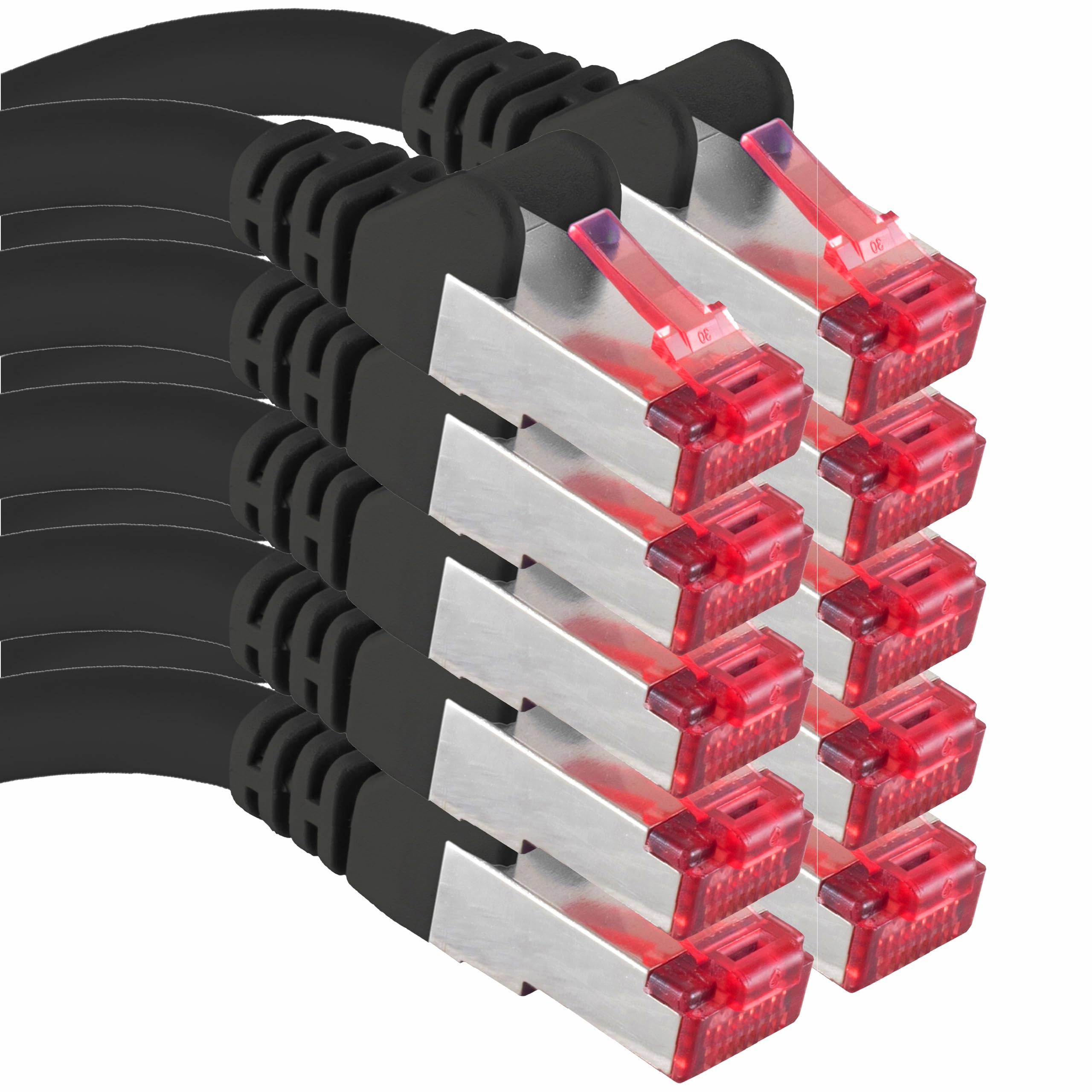 1aTTack.de Cat6 network cable 10x 0.25m CAT6 - shielding SFTP - CAT.6 RJ45 patch cable Ethernet cable DSL LAN router switch modem patch panel - black - 10 pieces