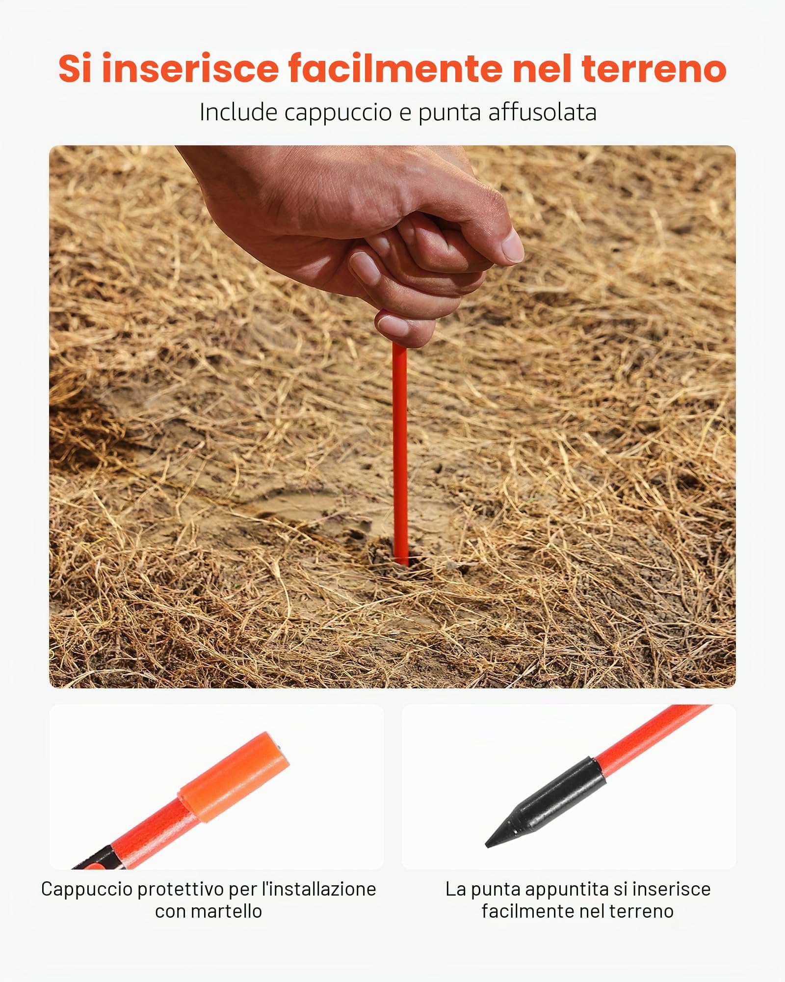VEVOR Segnavia, 200 Pezzi, Φ6,35 x 1200 mm, Catarifrangenti ad Alta Visibilità per Vialetti con Punte da Trapano in Acciaio da 30 cm, Bastoncini da Neve Riflettenti in Fibra di Vetro per Parcheggi