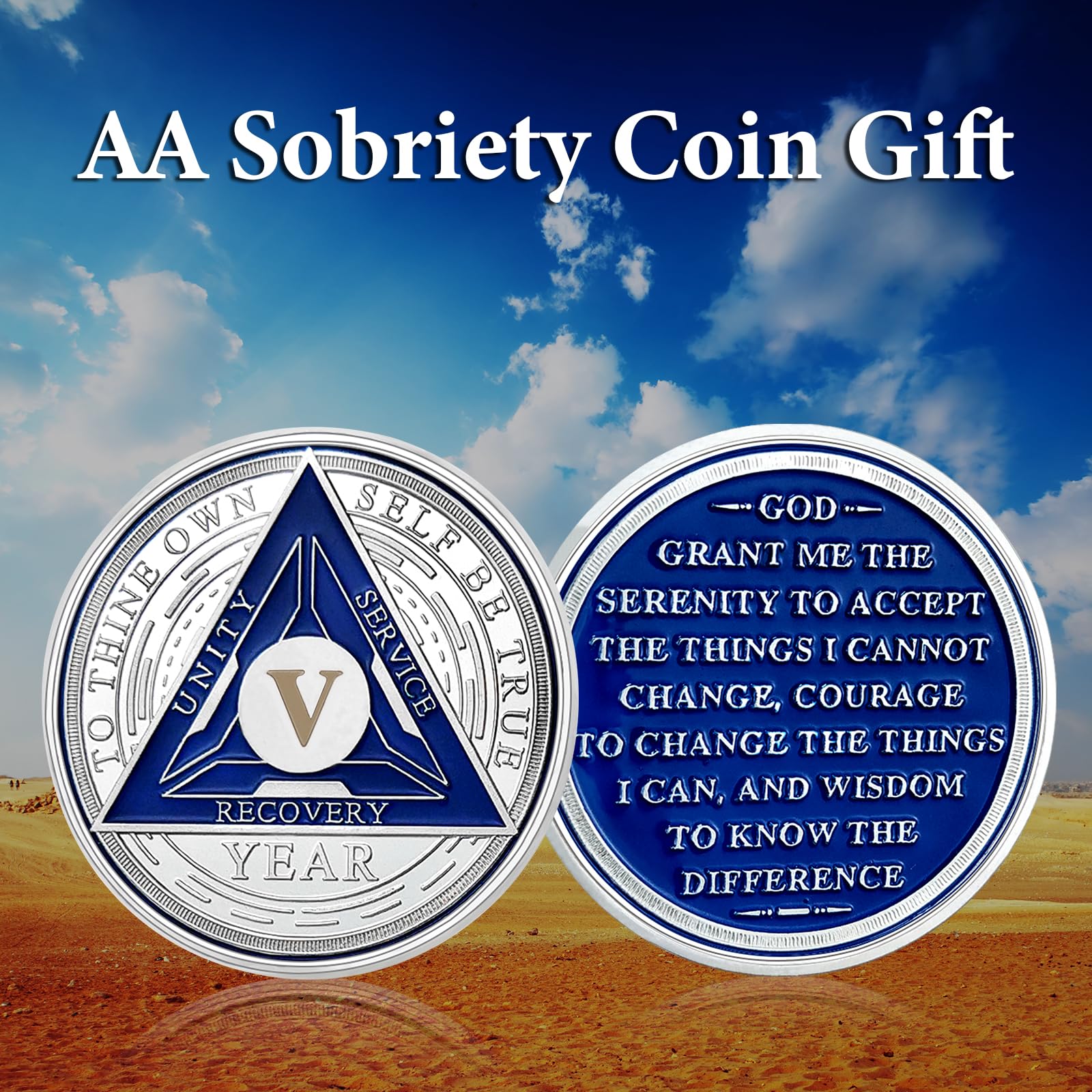 Chip de Sobriedad de 5 Años - Moneda AA Triplate y Medallón de Sobriedad, Chips de Recuperación, Token de Aniversario Sobrio, Regalos de Sobriedad para Hombres y Mujeres