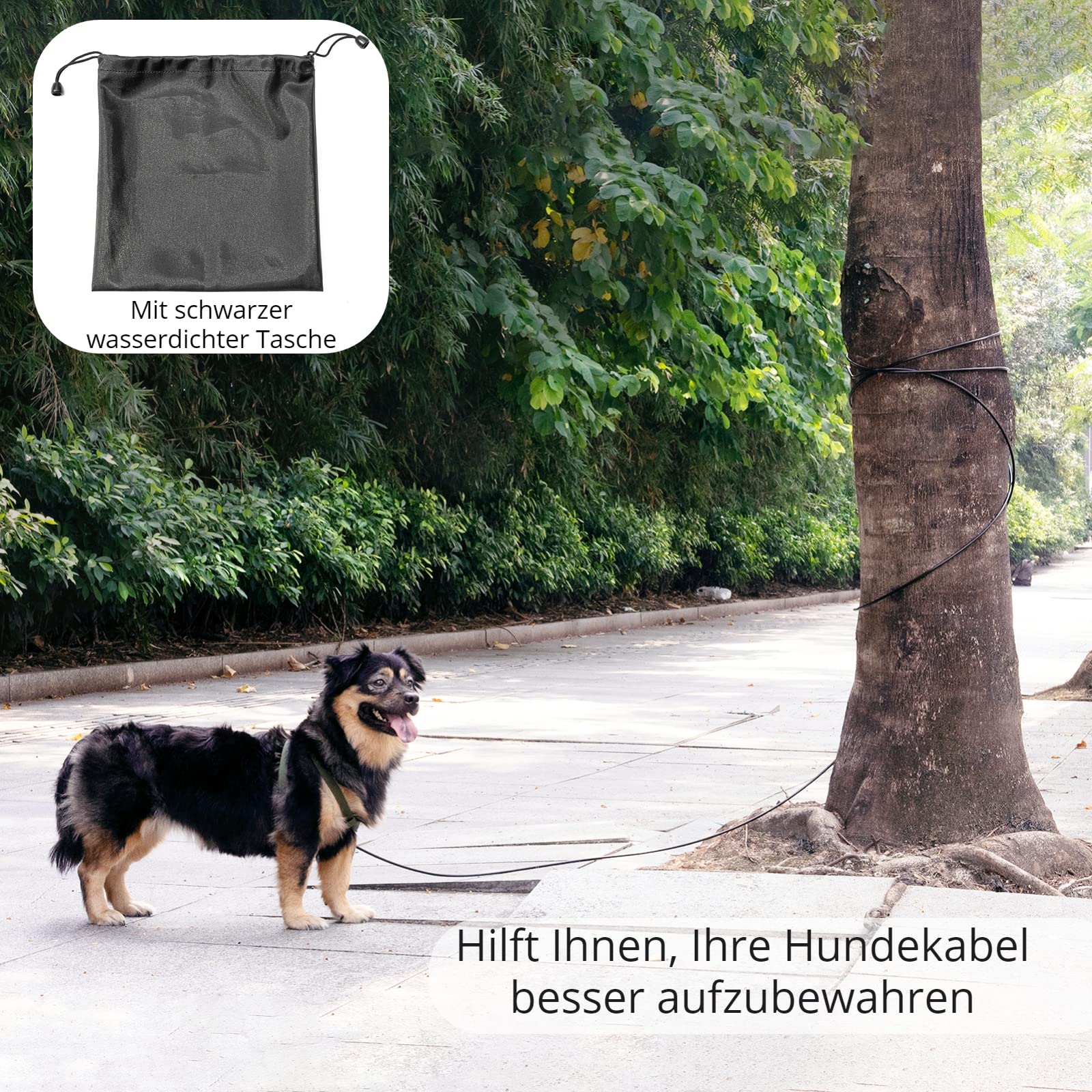 Haustier-Anleinseil für Hunde bis zu 125 Pfund, 6m Hundeleine für den Garten, strapazierfähige Lange Hundeleine mit PVC-Beschichtung, Hundegeschirr für draußen beim Camping Schwarz