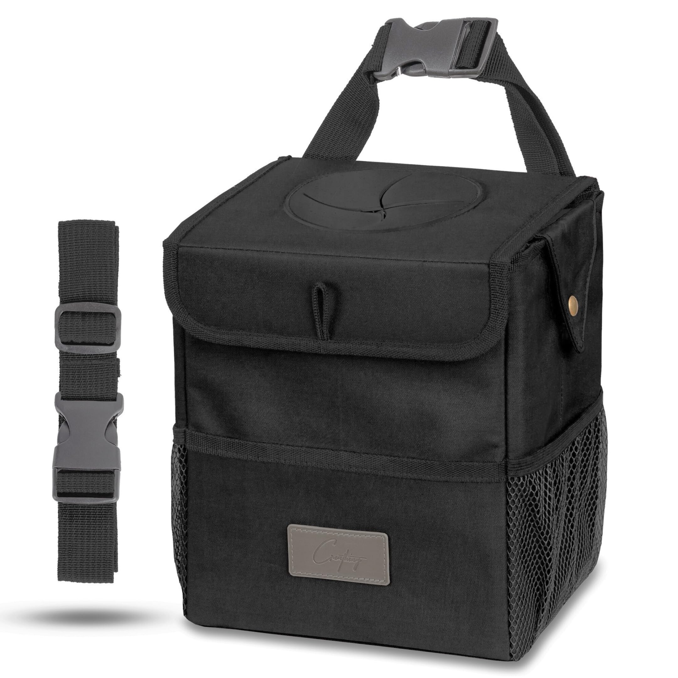 Creathing Car Trash Can [Touring Edition] - Removable Liner - 100% Leakproof, Odor Control Lid, Hanging Garbage Bin for SUV, Truck, Car (2 Gal, Black)