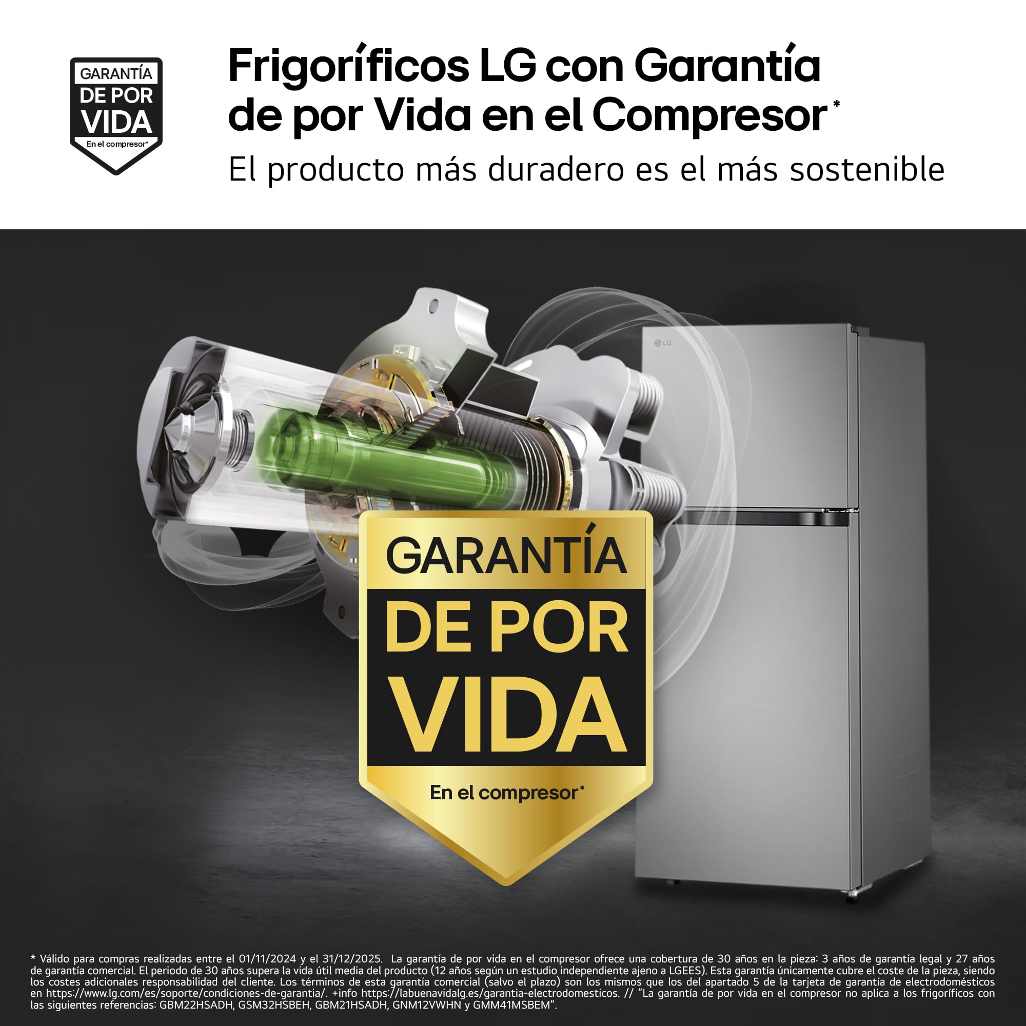 LG GTBV22PYNJ - Frigorífico Dos Puertas Total No Frost, 1,45m, Clasificación E, Inox antihuellas
