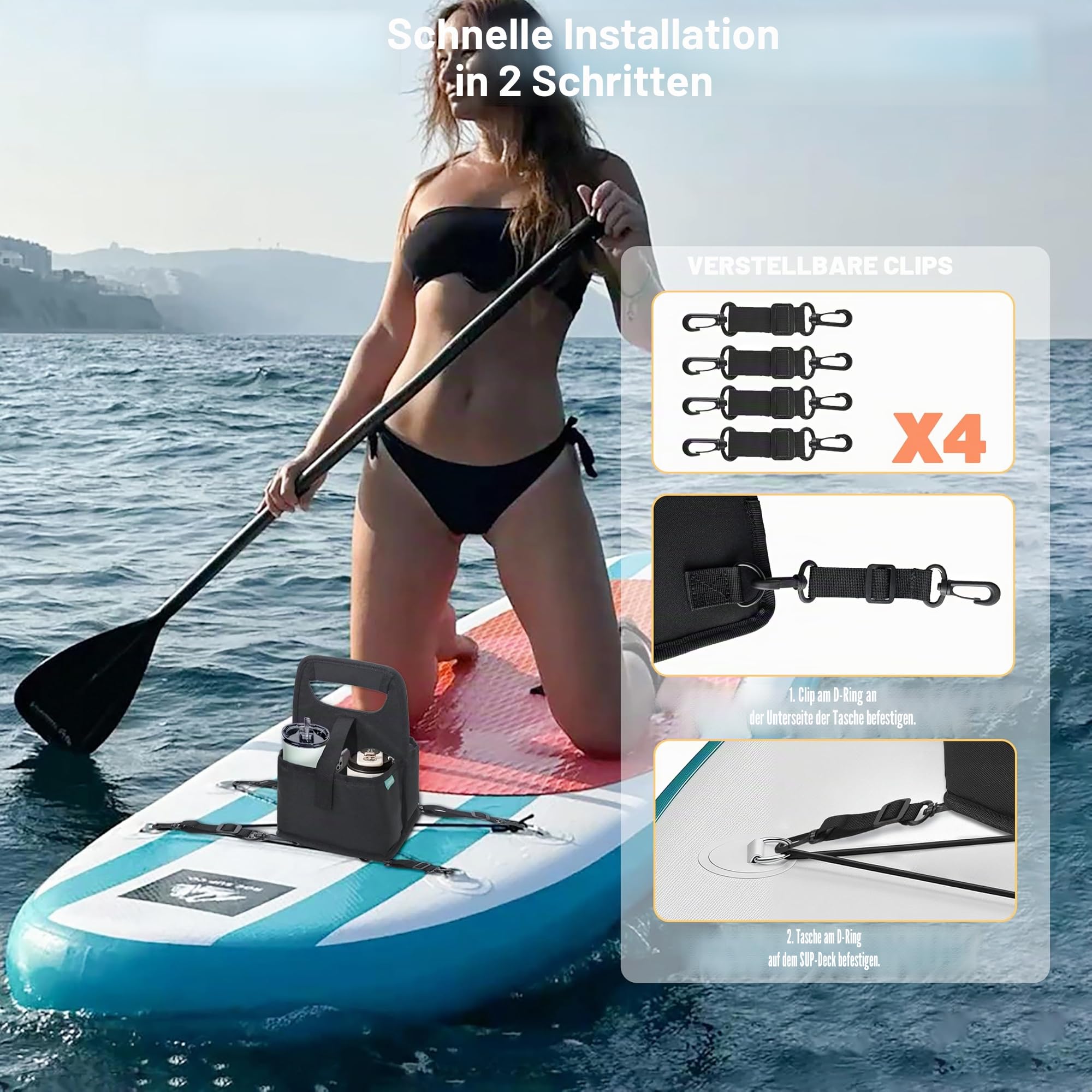SUP Kühltasche für Paddle Board & Kajak, 2-in-1 Getränke- & Handyhalter, Wiederverwendbarer Kaffeebecherhalter, Praktisches SUP Zubehör SUP Board Tasche