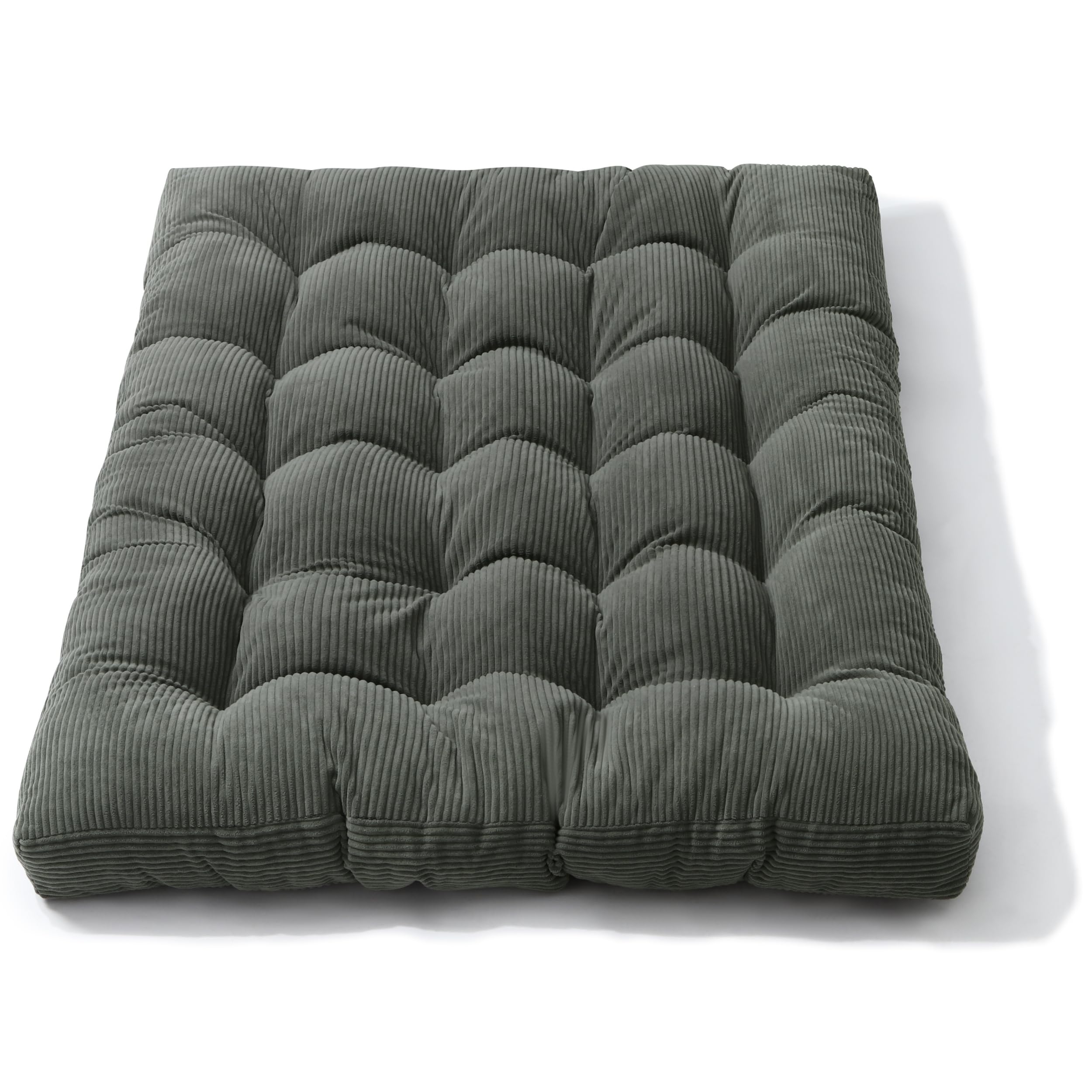 bananair - Futon Giapponese per 2 Persone, Comodo e Spesso, Imbottitura in Schiuma - Velluto a Coste Larghe Morbido ed Elegante - Con Cinghie, Materasso Pieghevole Pratico (160x200 cm, Grigio Scuro)
