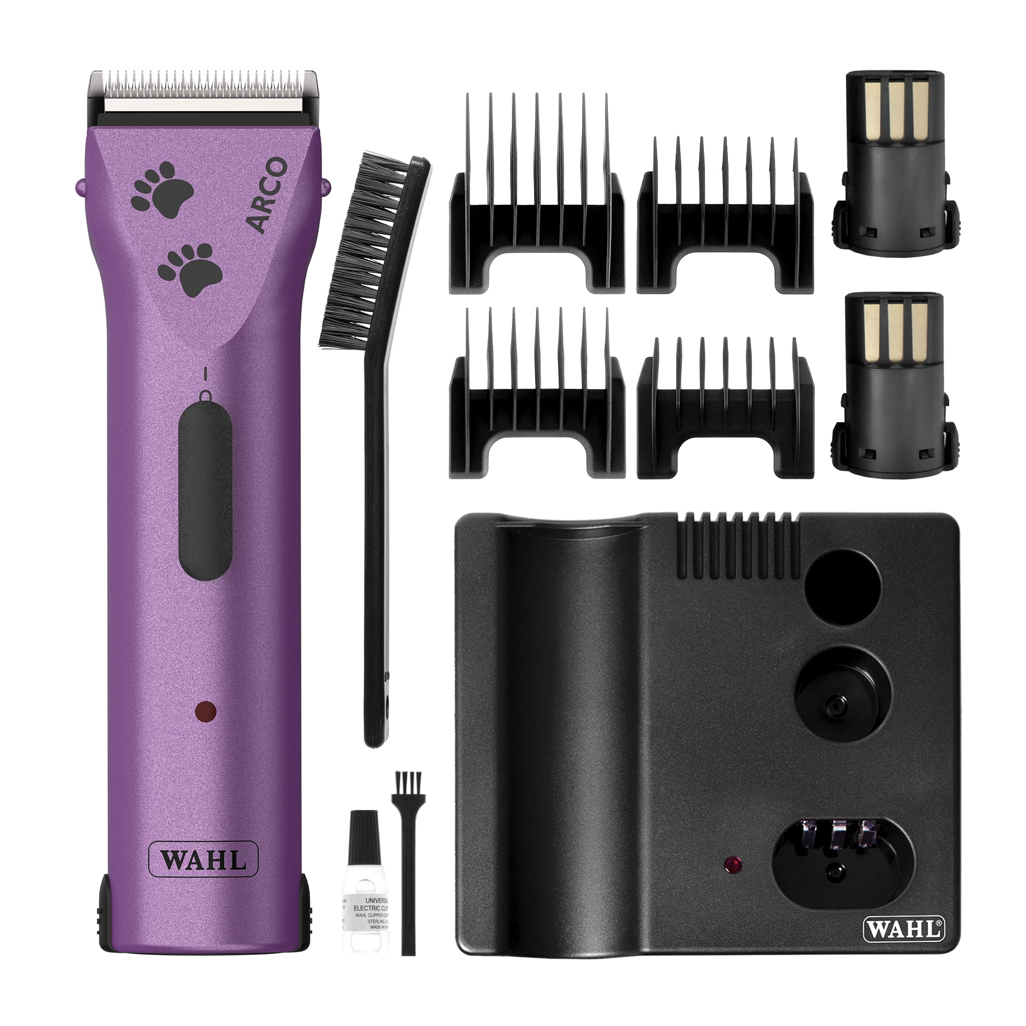 Wahl Arco Cordless Animal Clipper with 5‑in‑1 Fine Blade, Constant Speed Control, 2 Rechargeable Batteries, Charging Stand and 4 Attachment Guide Combs for All‑Coat Grooming
