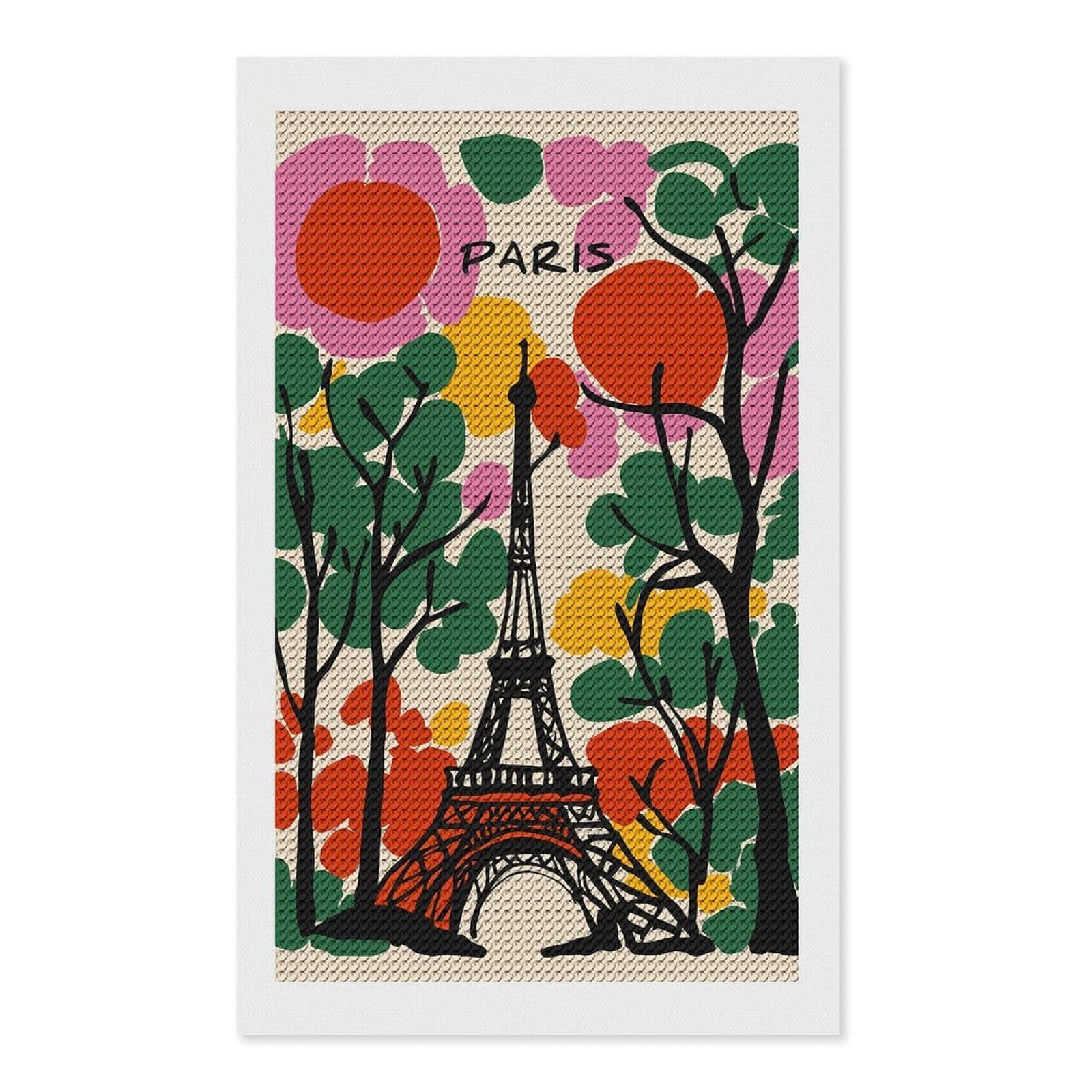 Junmoney Paris Eiffel Tower Colorful Illustration Diamond Painting Canvas Set 12"x20", Mindful Craft Activity, Nice Detail and Sparkle, Farmhouse Decor, Birthday Gift
