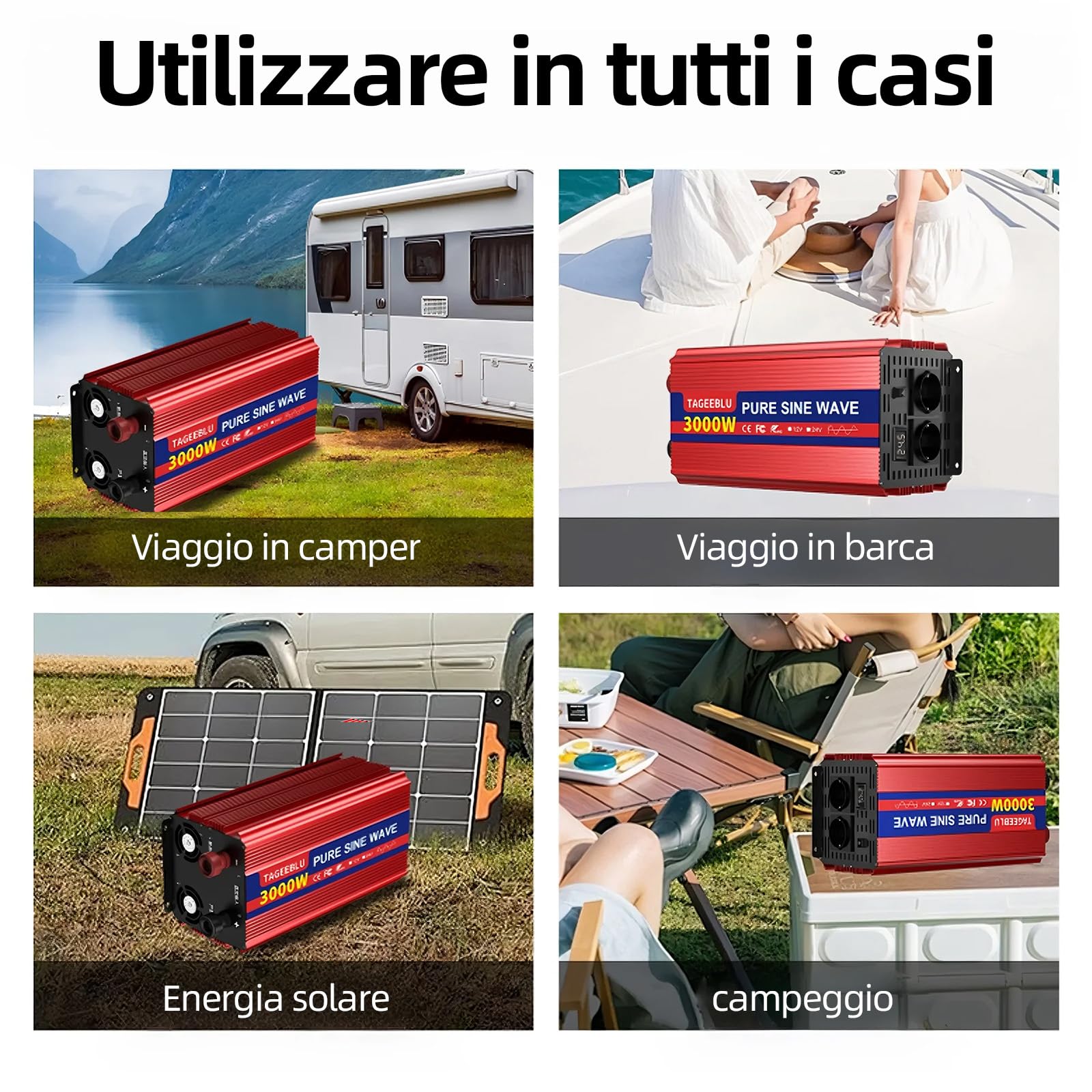 3000w inverter 24v 220v Onda Pura con Display LCD & EU Presa