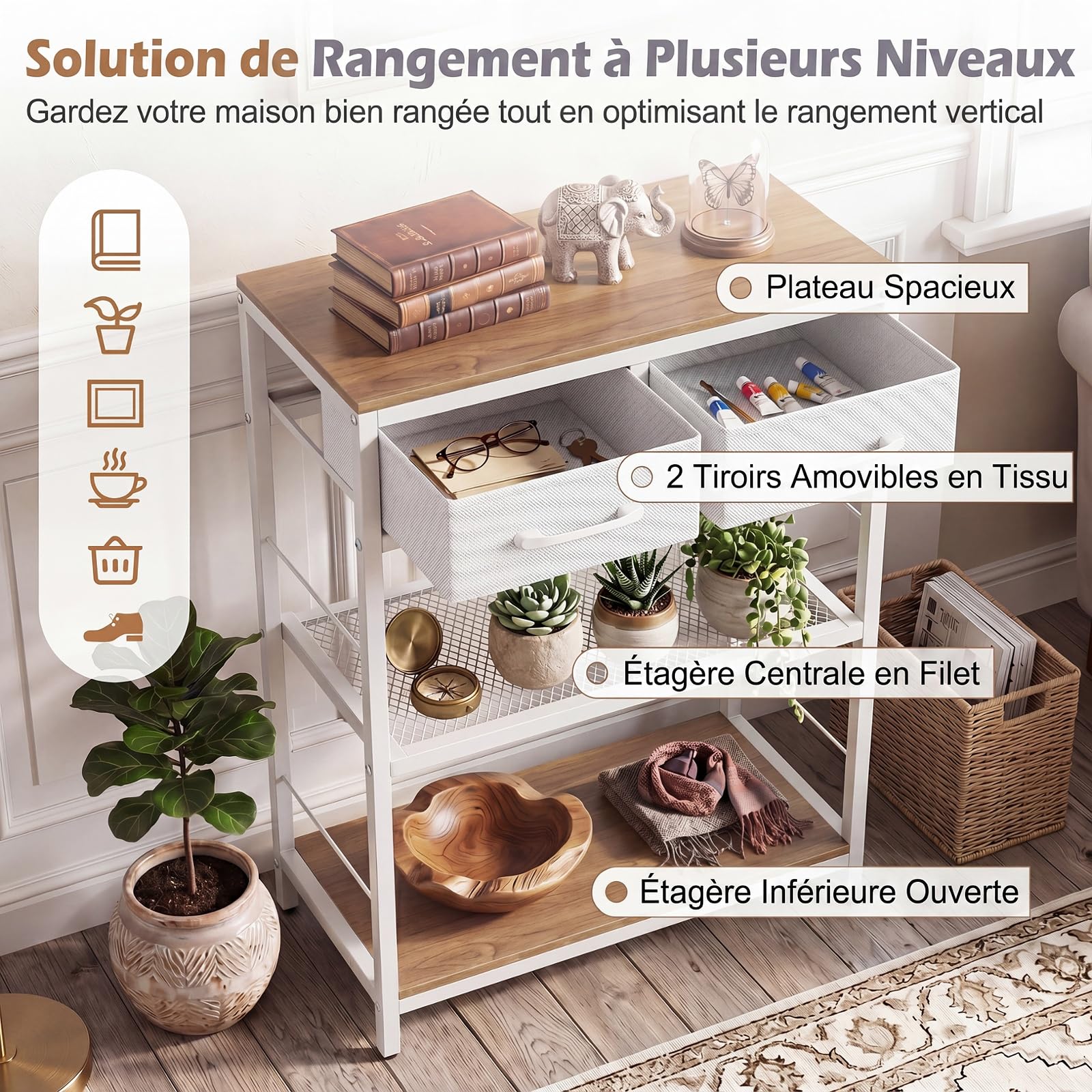 COSTWAY Table d'Entrée Étroite, Table Console 3 Niveaux, 60 x 30 x 81 cm (Naturel)