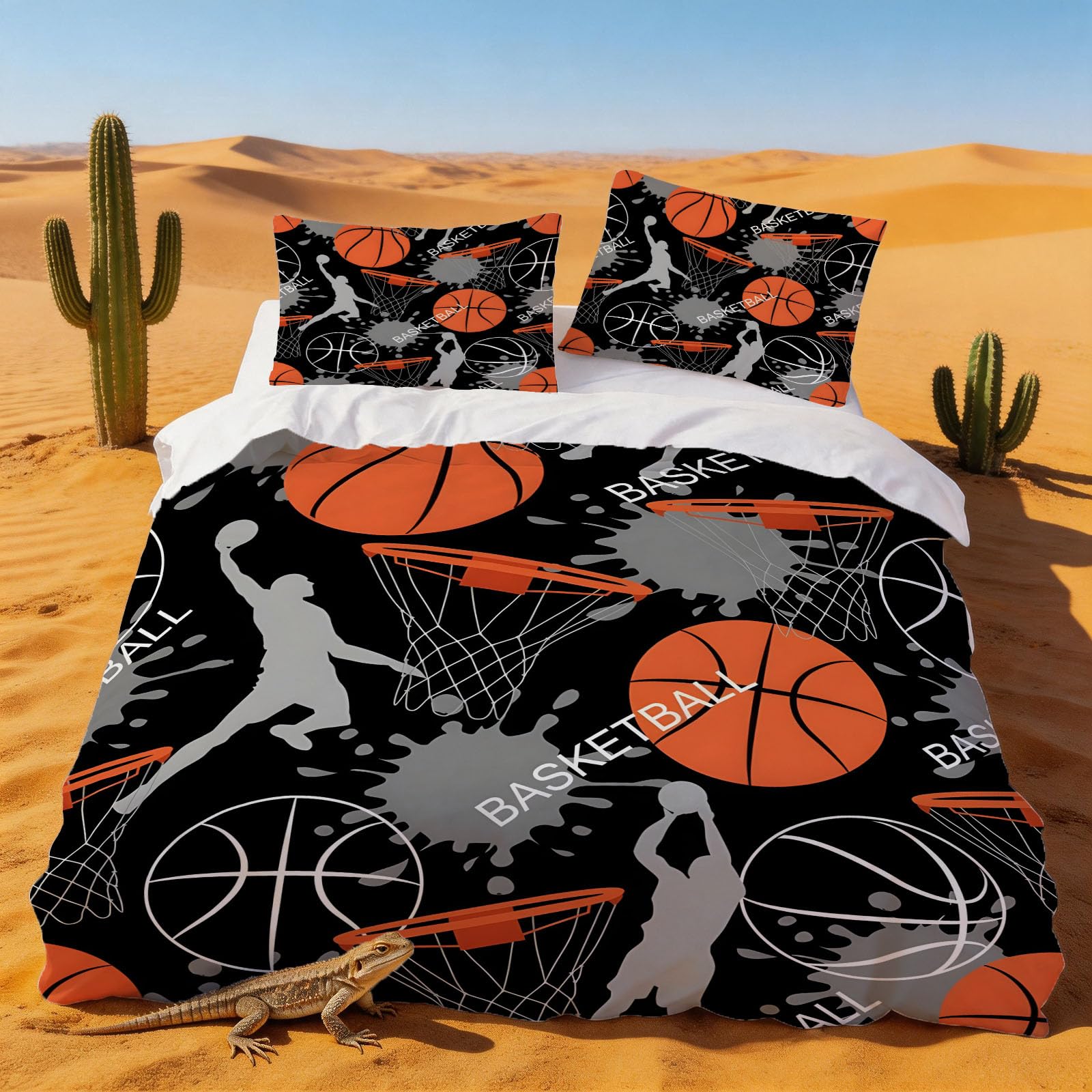Parure de lit 240x260 adulte basket ball housse de couette 2 personnes en microfibre douce