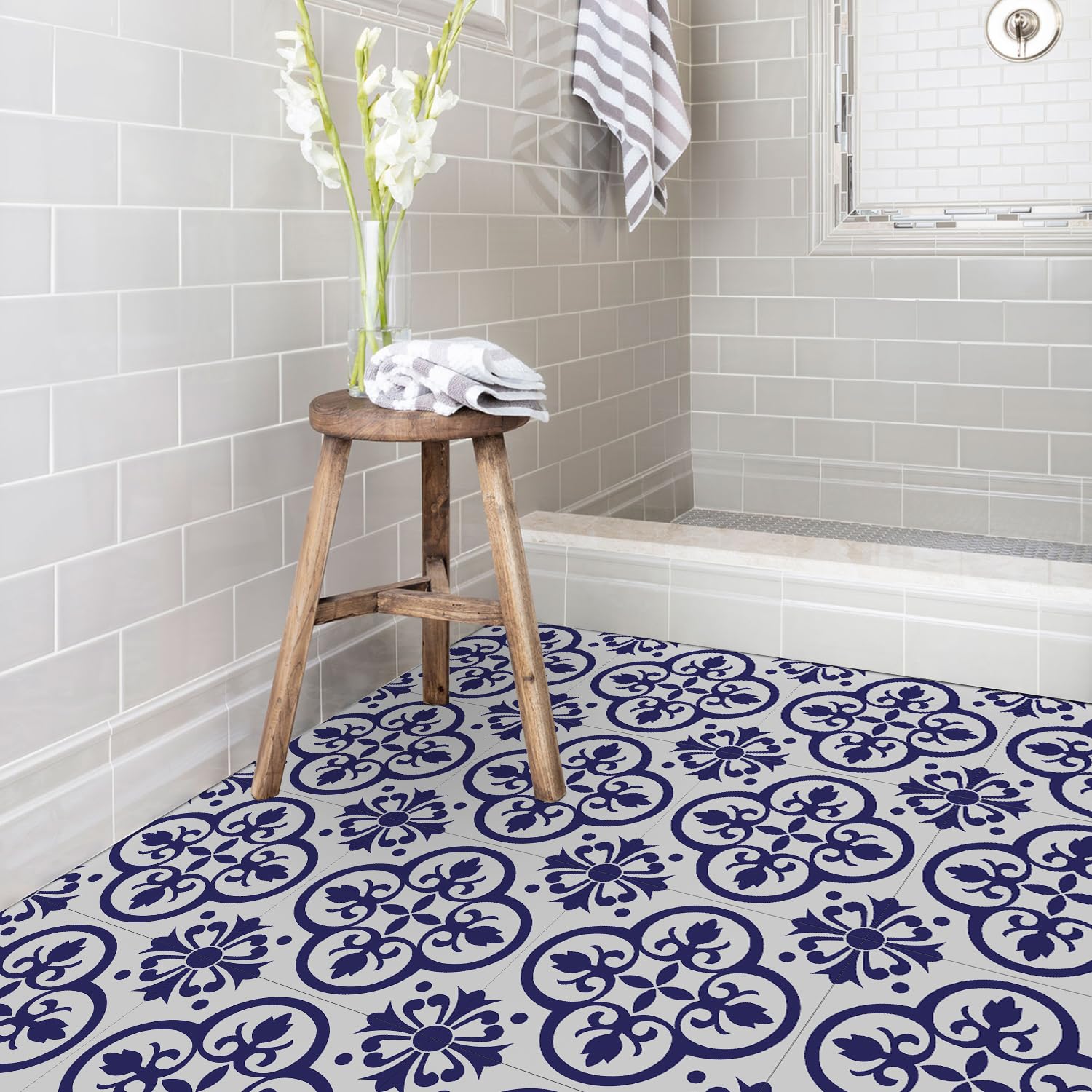 Alwayspon 24Pcs 30x30cm Thickened Vinyl Floor Tiles Sticker, Peel and Stick Waterproof Backsplash Sticker Wall Tile Stickers for Kitchen Bathroom, T060