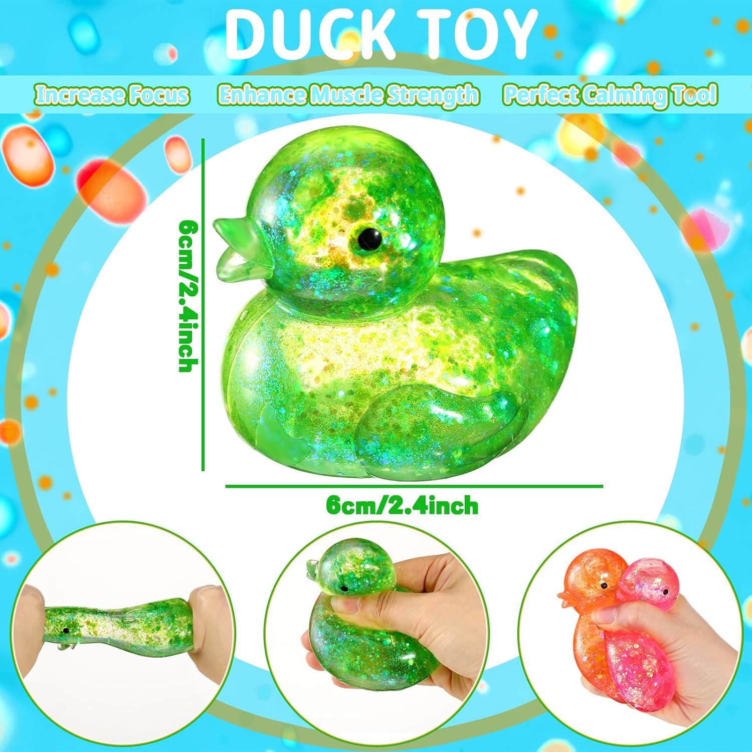 Meooeck 12 Pcs Duck Stress Relief Toys Stress Balls for Adult Mini Glitter Duck Squeeze Fun Fidget Toys Animal Balls Cute for Birthday Party Office Christmas Stocking Stuffer Gift ADHD Autism Anxiety