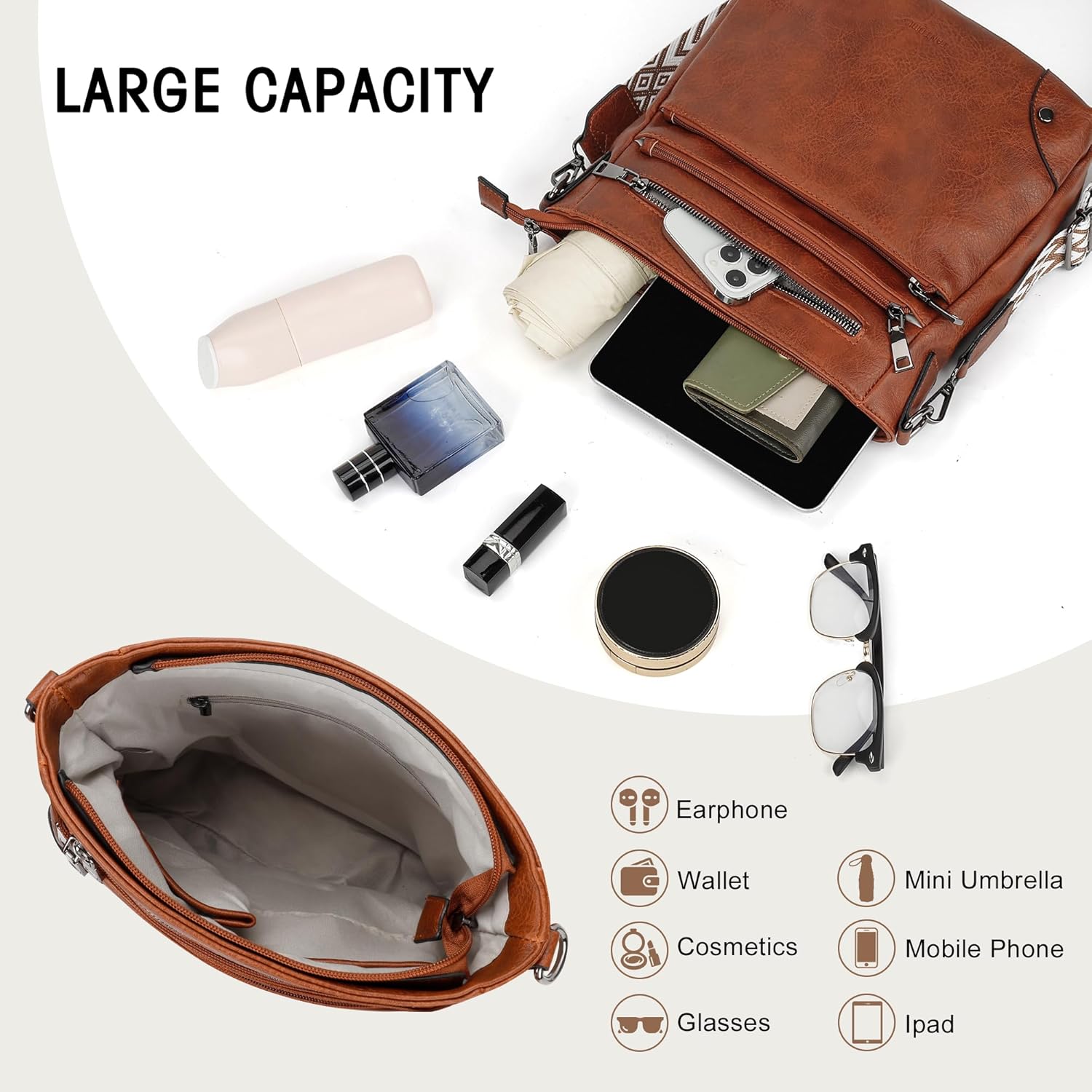 TANTOMI Crossbody Bag for Women,Shoulder Hobo Bag Multi Pocket Cross body Purse Vegan Leather Travel Adjustable Strap - Image 5