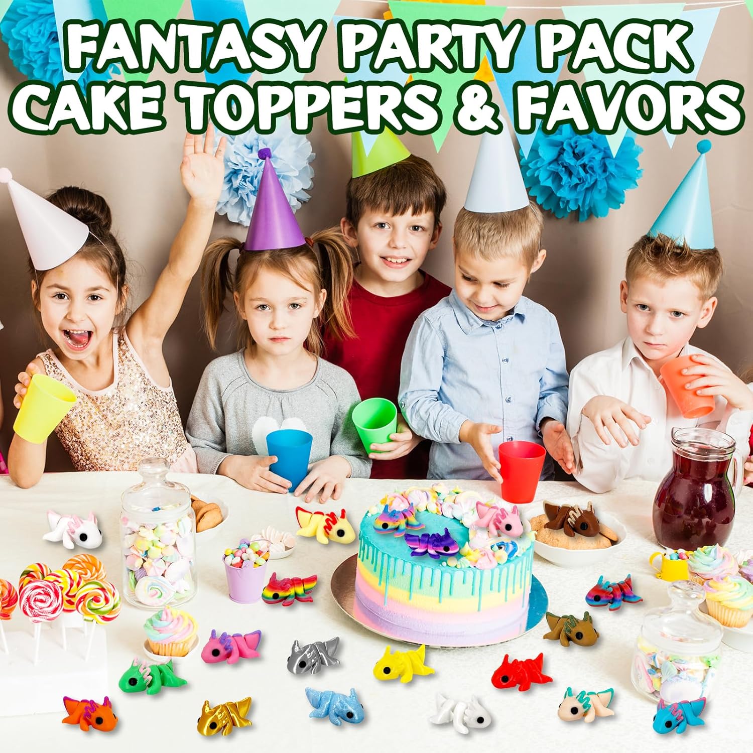 24 Pcs 3D Printed Axolotl Animals Set – Colorful Articulated Mini Fidget Toys – Fun Party Favors, Classroom Rewards & Desk Decor