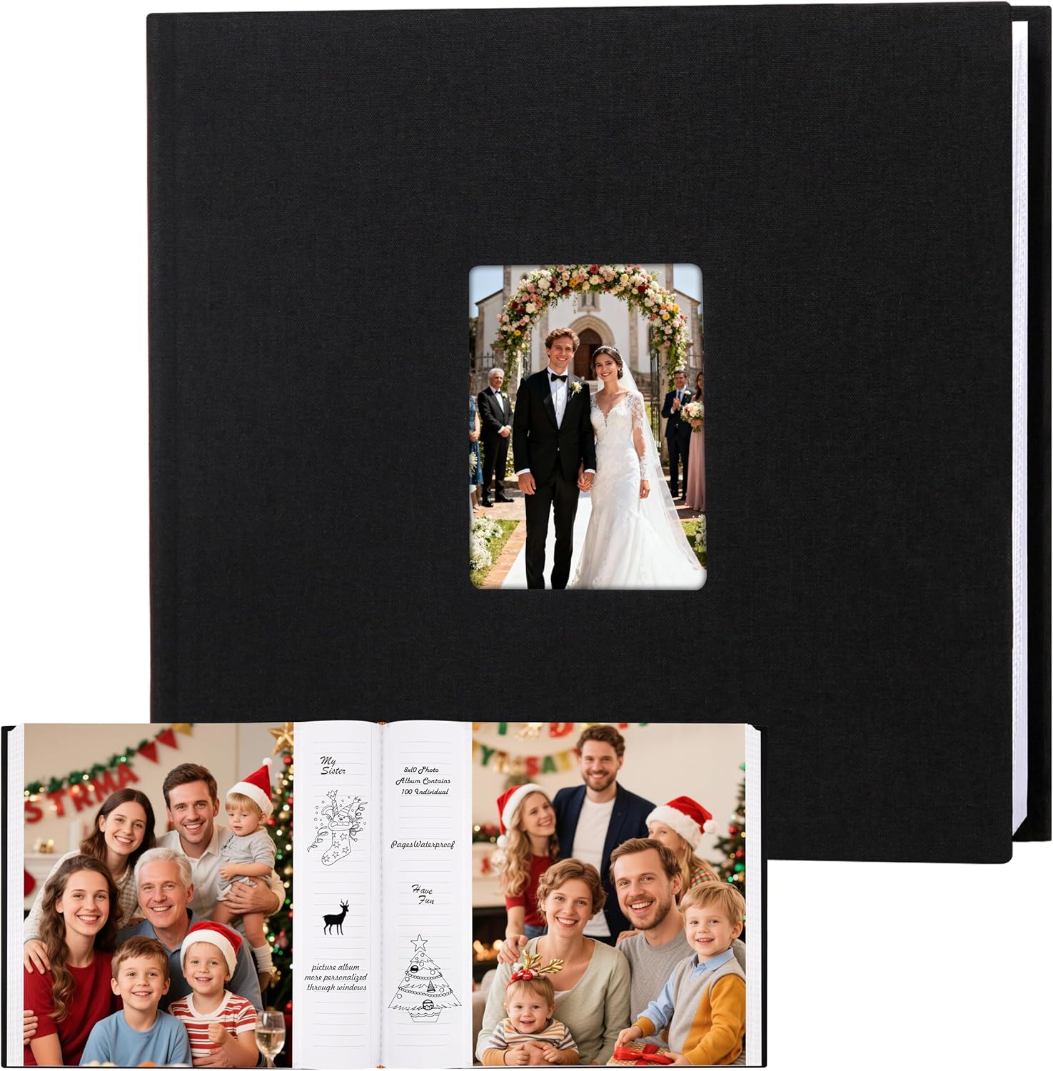 Aevdor Photo Album 8x10 100 Photos, 100 Pockets Picture Album, Linen Fabric Cover Picture Book for Photos with Writing Space, 8x10 Photo Album Book for Wedding Travel Family Memories (Black)