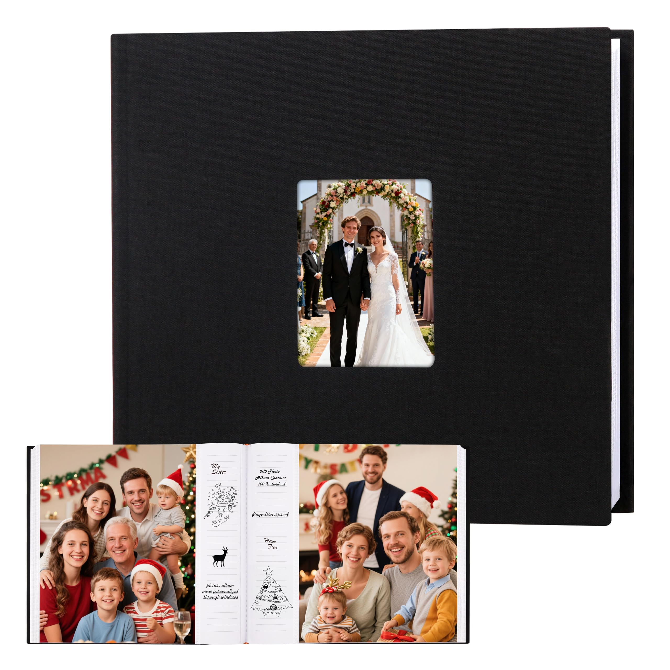 Aevdor Fotoalbum 8x10 100 Fotos 100 Taschen Bilderalbum Leinenstoff Einband Bilderbuch für Fotos mit Platz zum Schreiben, 8x10 Fotoalbum Buch für Hochzeit Reise Familie Erinnerungen (Schwarz)