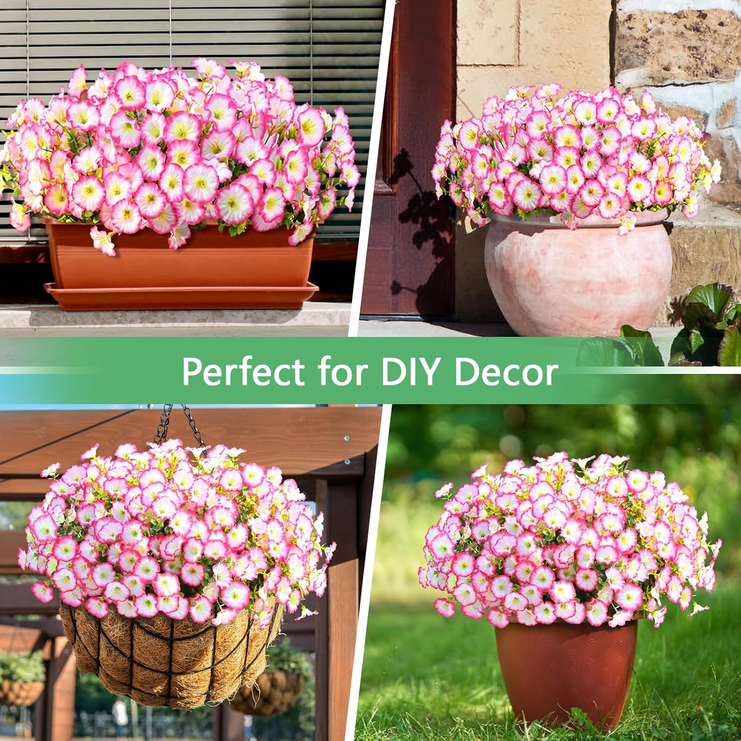 Yastouay Artificial Flowers for Outdoors, 14 Bundles Fake Outdoor Flowers, UV Resistant Artificial Plants & Flowers for Decoration, Pink Realistic Morning Glory for Outdoor Porch Garden Decoration - Image 9