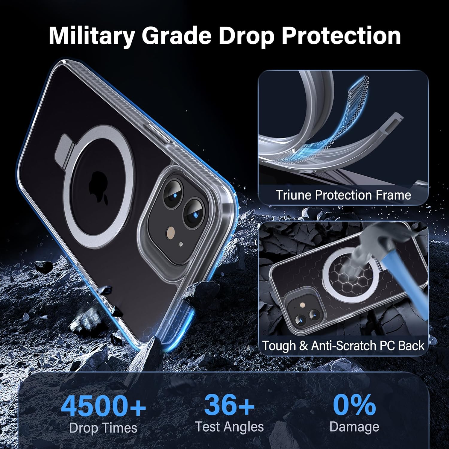 Magnetic Case for iPhone 12/12 Pro - [Built-in Invisible Stand] [Compatible with MagSafe] [Military Grade Drop Protection] Anti-Yellowing Hard Back Silicone Edge Cover, 6.1", Clear - Image 4