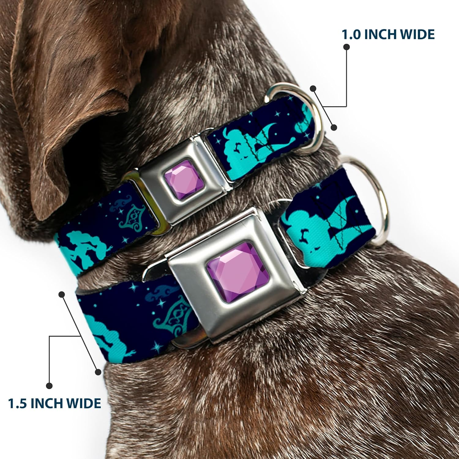 Disney Pet Collar, Dog Collar Metal Seatbelt Buckle, Aladdin Jasmine Silhouette A Whole New World, 16 to 23 Inches 1.5 Inch Wide