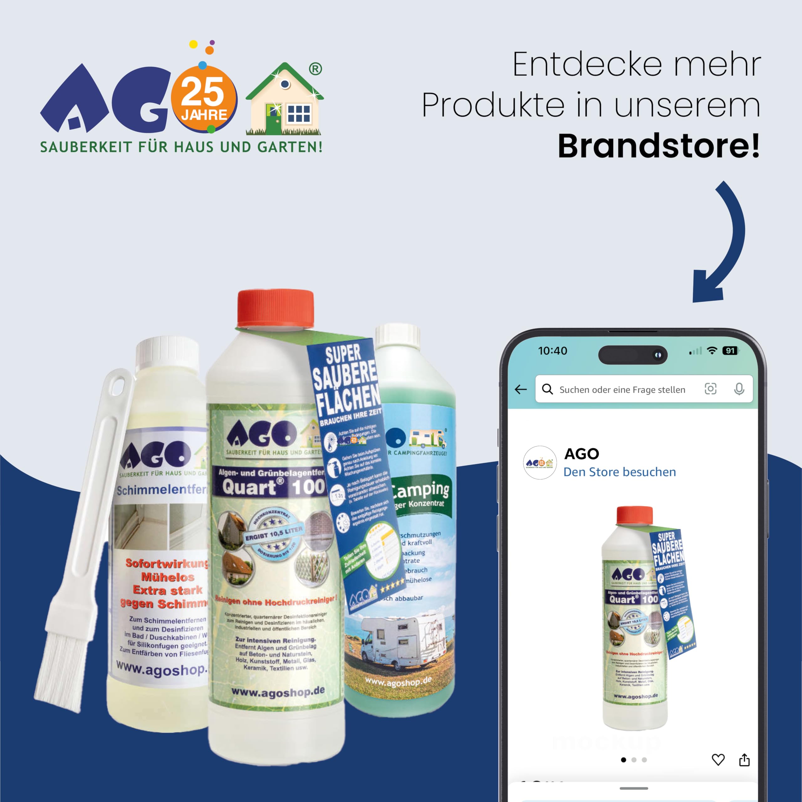 AGO Quart PV Solarmodul-Spezialreiniger 2 Liter – Solarreiniger, Algen- & Flechtenentferner für Photovoltaikanlage – selbsttätig – Photovoltaik Reiniger 1:10