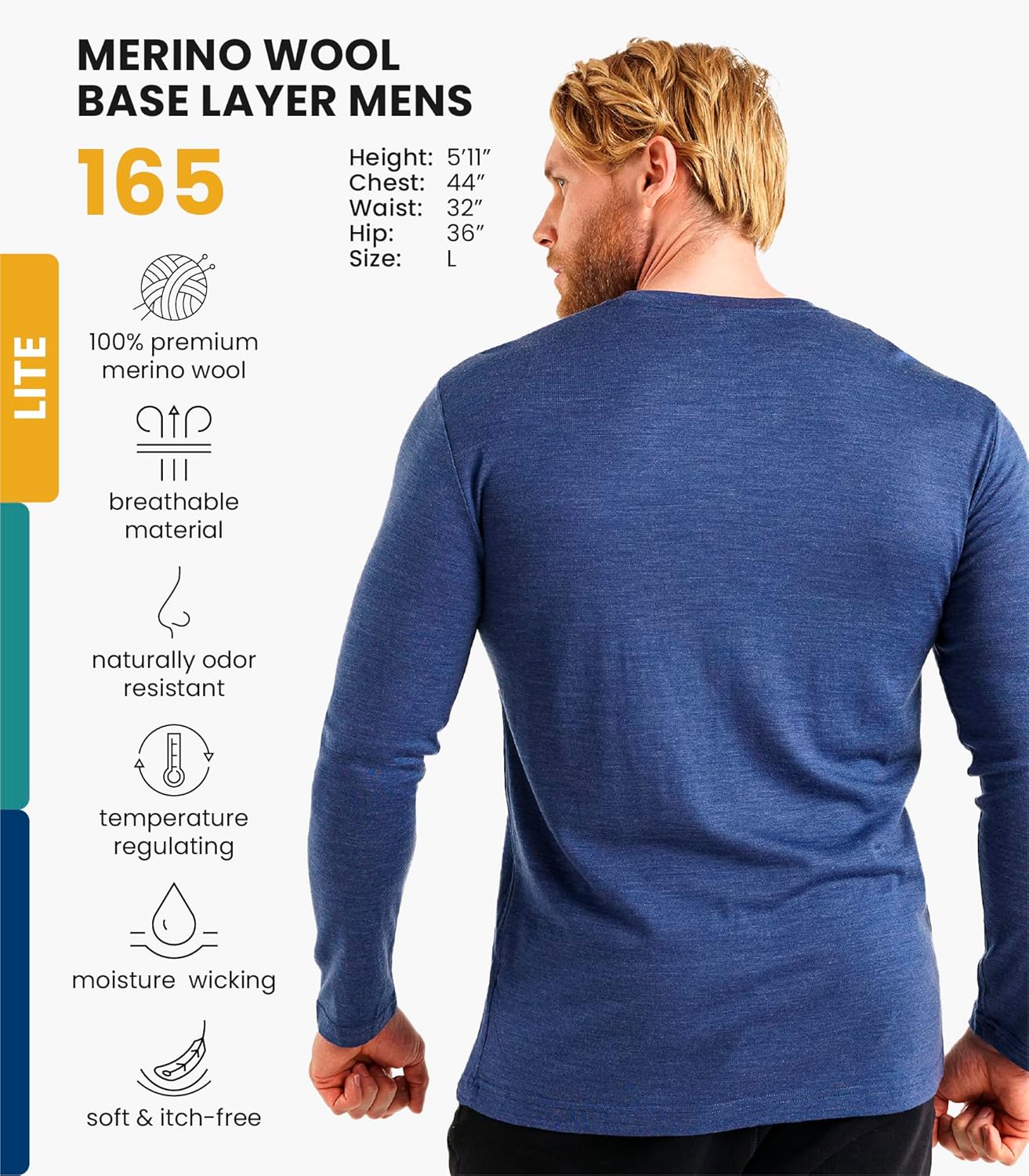 Merino.tech Merino Wool Base Layer - Mens 100% Merino Wool Long Sleeve Thermal Shirts Heavyweight, Midweight, Lite with Socks - Image 2