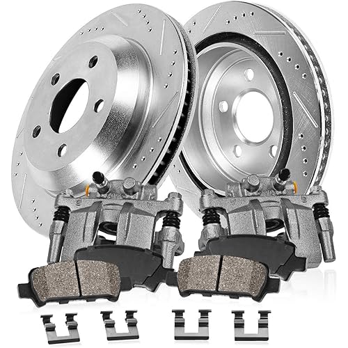 Callahan CCK03301 REAR [2] Premium Grade Original Loaded Calipers + [2] Drilled/Slotted Rotors + [4] Ceramic Brake Pads