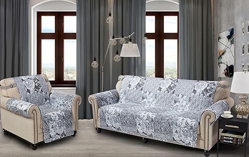 Miniatura 2 de Brilliant Sunshine Funda acolchada para sofá grande con diseño de flores grises, 70 pulgadas de ancho de asiento, protector de muebles