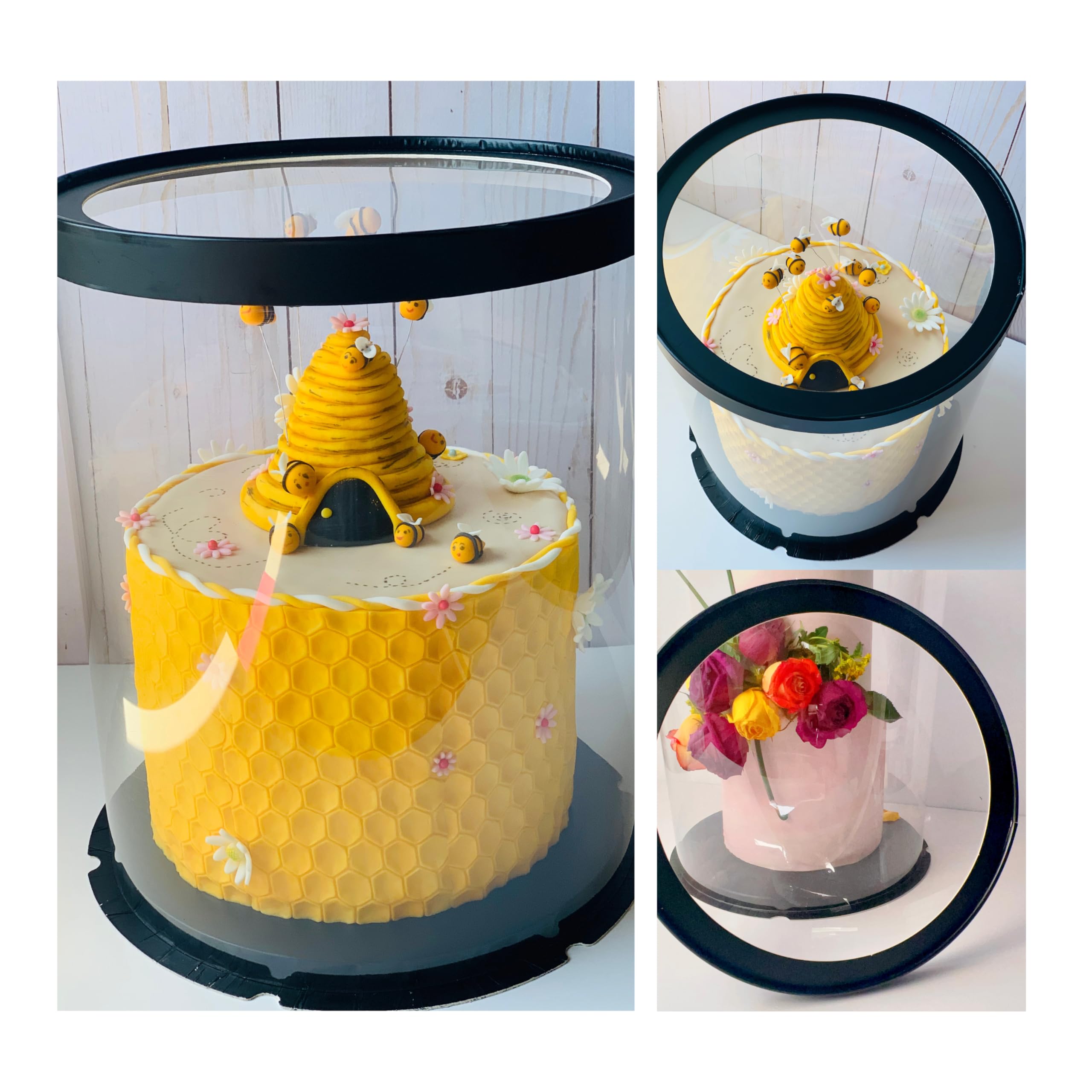 Duratech Tall Cake Carriers Boxes 5 PCs Plus 15 EBOOK Recipes - 10 Inch Round Black Transparent Cake Box - Gift Boxes (10" D x 12.5" H)