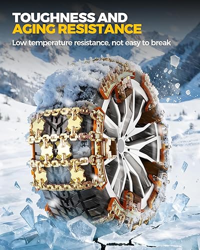 Miniatura 14 de KYX Cadenas de neumáticos para automóvil/SUV/camionetas, cadenas universales ajustables de nieve de emergencia para neumáticos, 8.7-11.1 pulgadas, 8