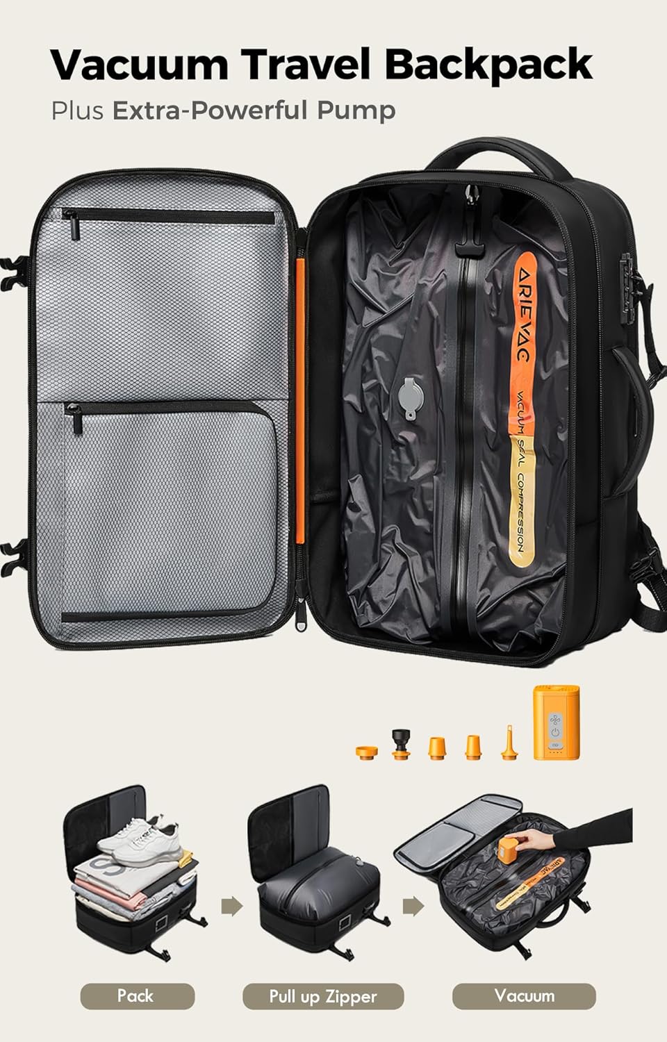 Vacuum Seal Backpack Travel with Ultra-Powerful Pump, 80L Expandable Travel Backpack with Vacuum System w/TSA Lock - Image 3