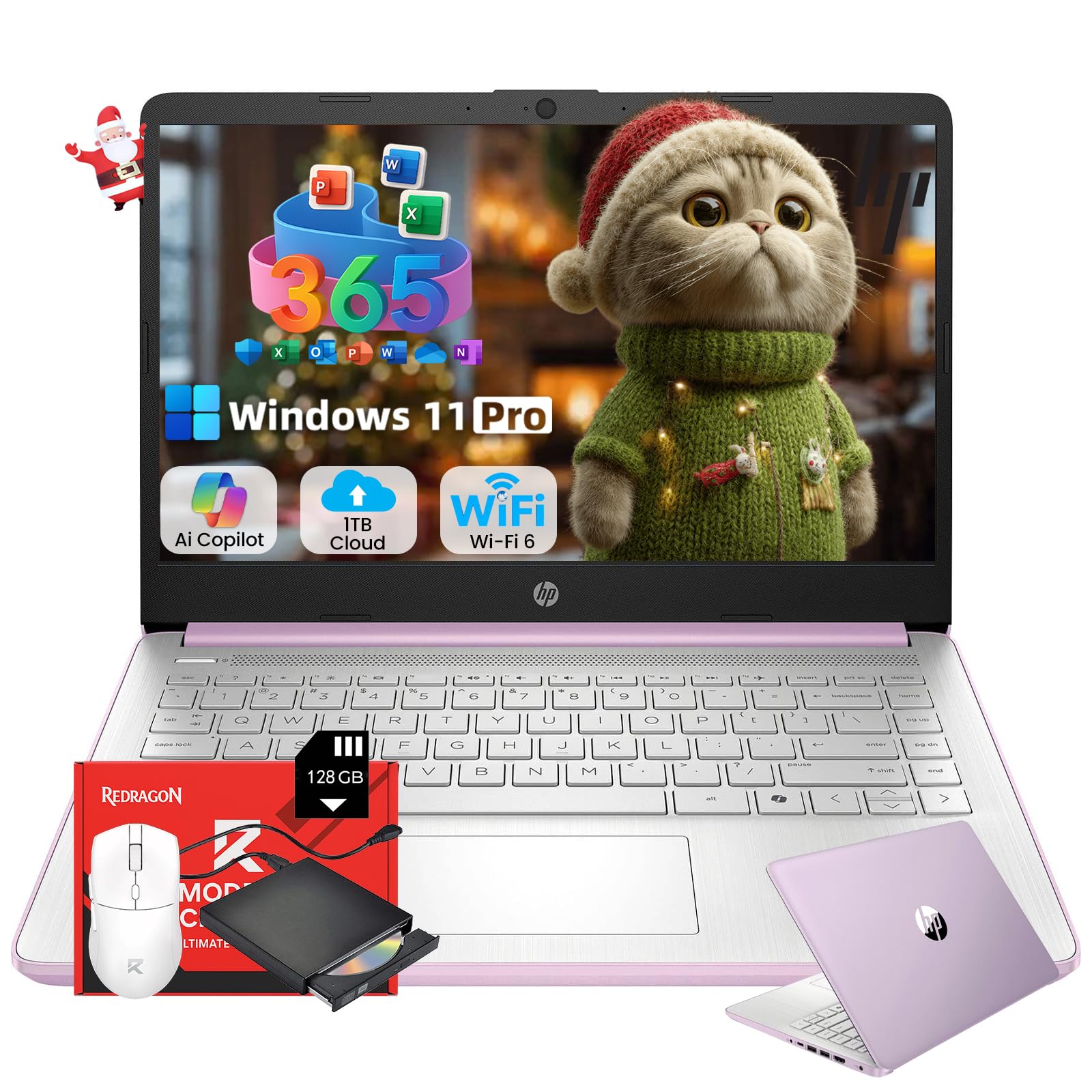 HP 14" Laptop 2025 Business Student Slim Computer, 1-Y Office 365, Copilot AI, Quad-Core Intel CPU, 16 GB RAM, 128GB UFS & 128GB SD Card, Wi-Fi 6,