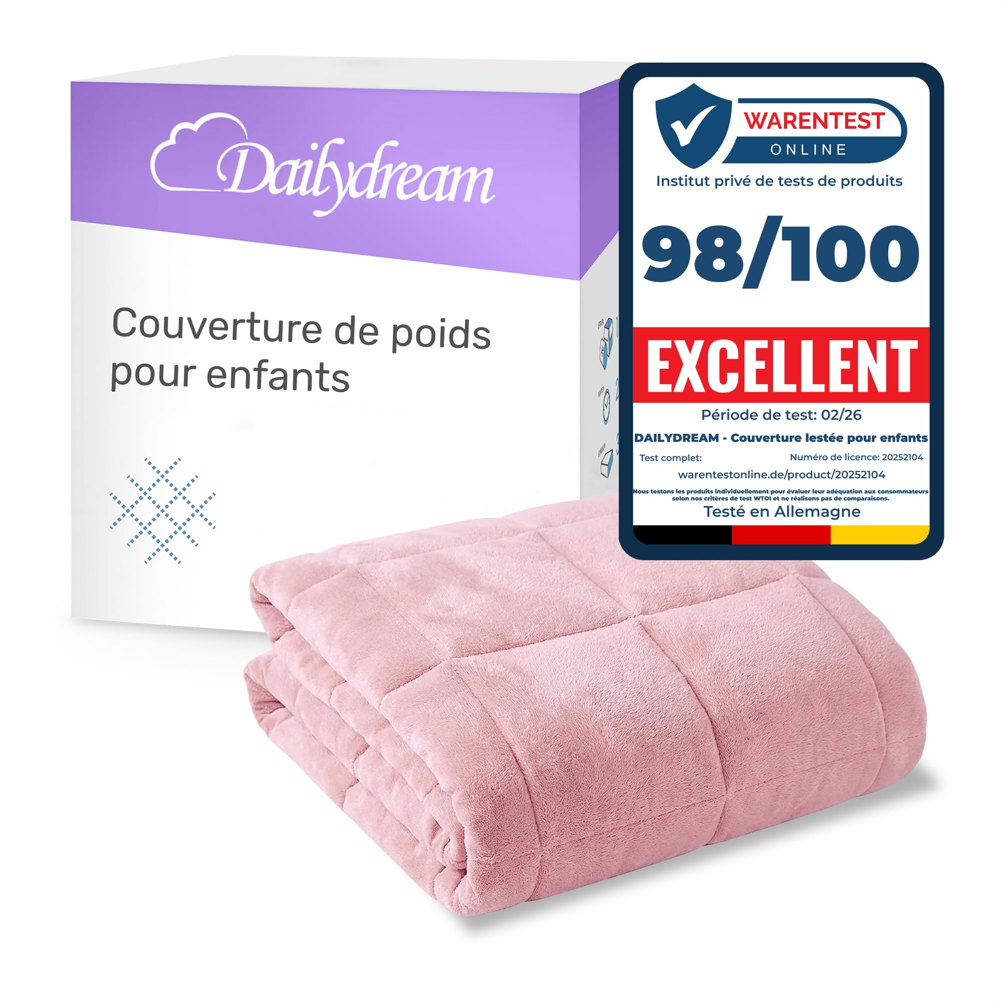 Dailydream Couverture Lestée Enfant | thérapeutique | 90x120 cm | 2,3 kg | Rose Douillet | 100% Coton | avec Perles de Verre | Couette pondérée | apaisante et relaxante | Poids corporel 20-35 kg