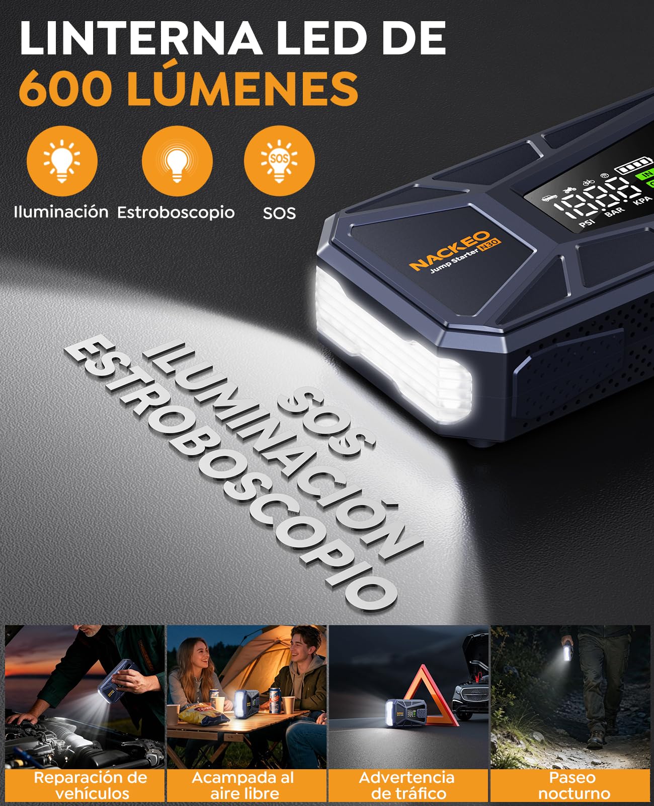 Arrancador de Baterías de Coche 8000A con Compresor 160 PSI, 12V Arrancador de Coches Portátil (Todo Gasolina o 12L Diésel), Arrancador de Coche con Linterna LED, Pantalla LCD y Carga Rápida