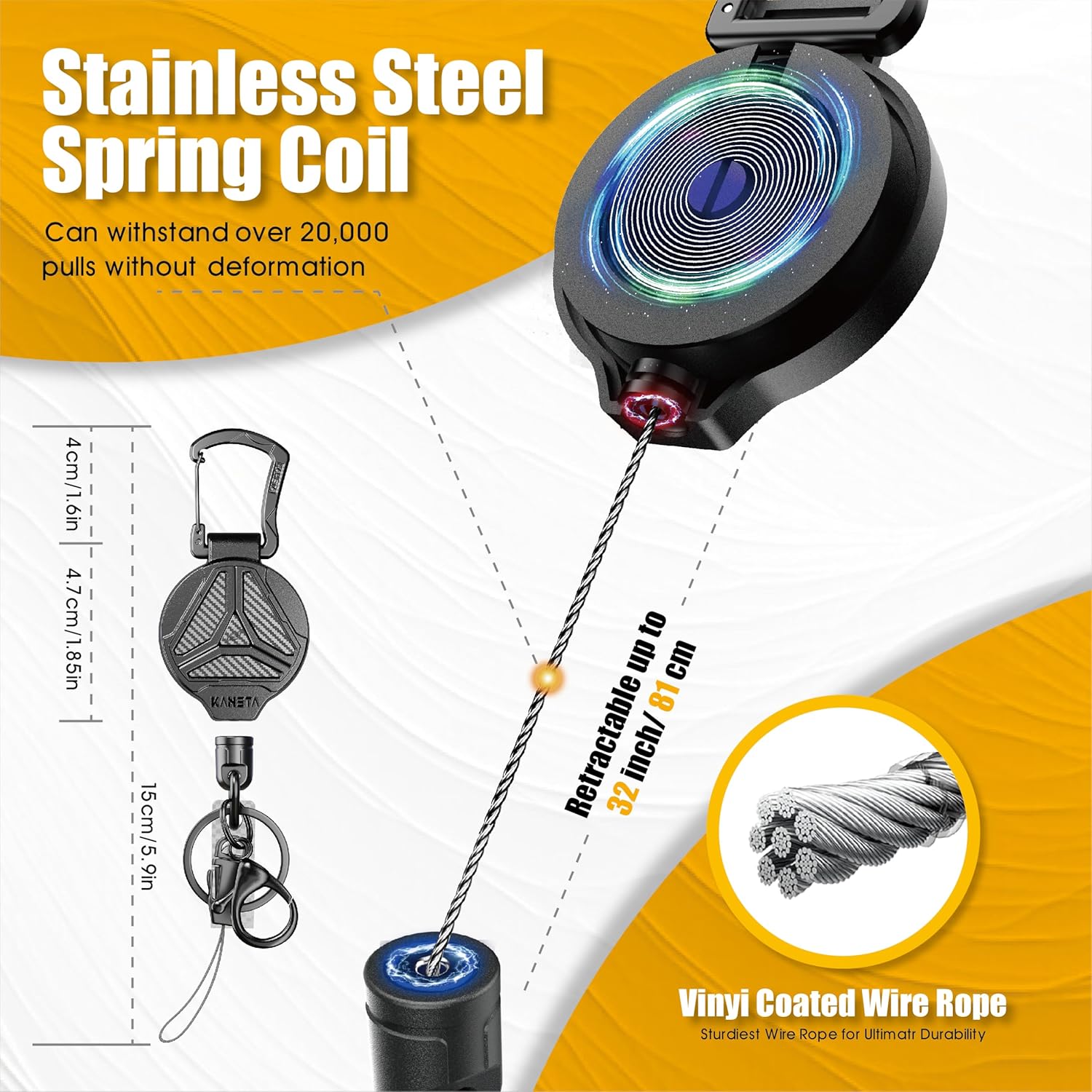 2 Pack Retractable Keychain Heavy Duty Carabiner Badge Holder Clip with Magnetic,Tactical Id Badge Reel with 32'' Steel Cord,Key Ring,Lobster Claw Clasp and Phone Tethers - Image 6