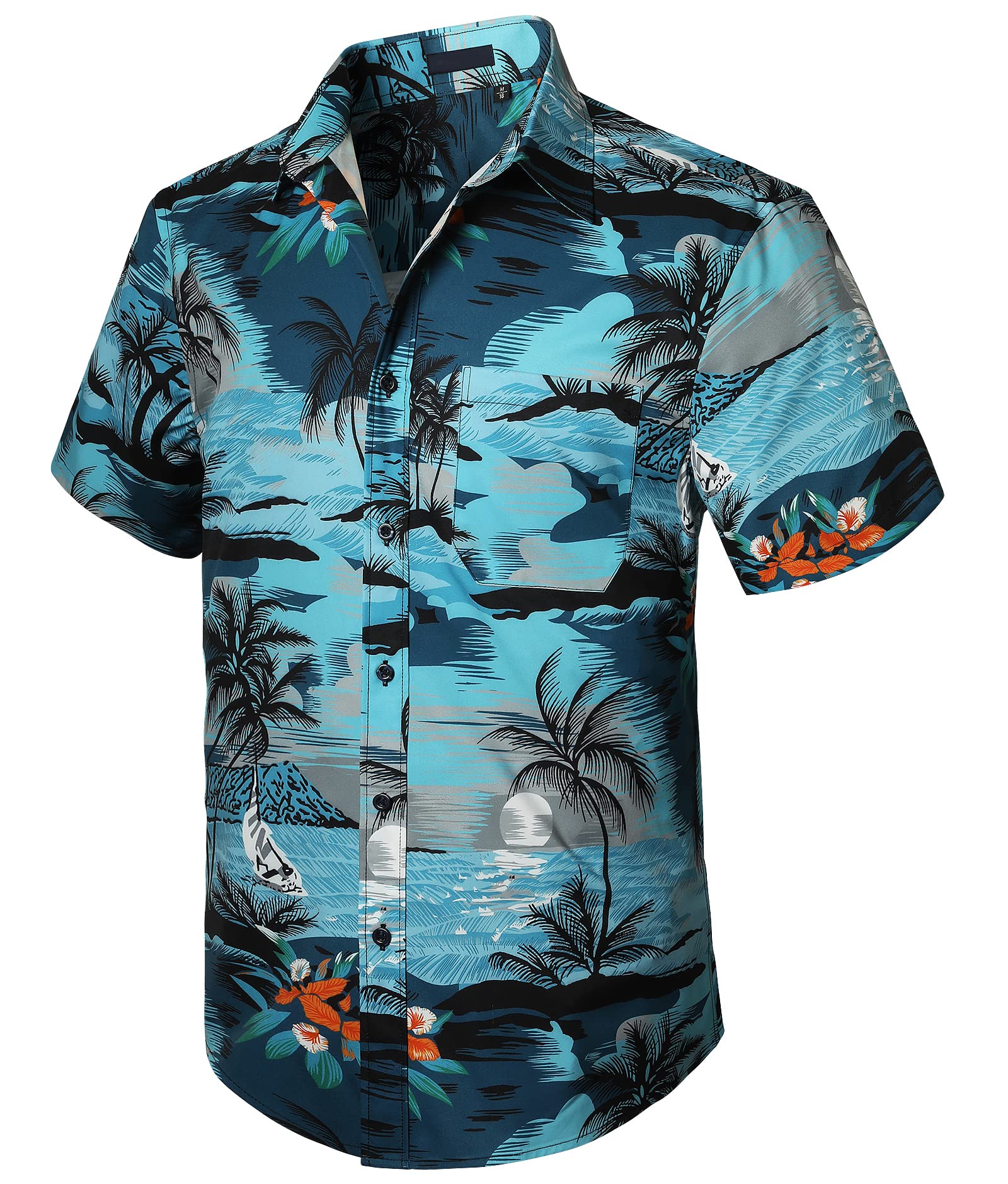 Enlision Camisa Hawaiana Hombre Funky Manga Corta Camisas Hawaianas con Bolsillo Delantero Impresión de Hawaii Playa Flores Piña Palma Hoja Aloha Shirt