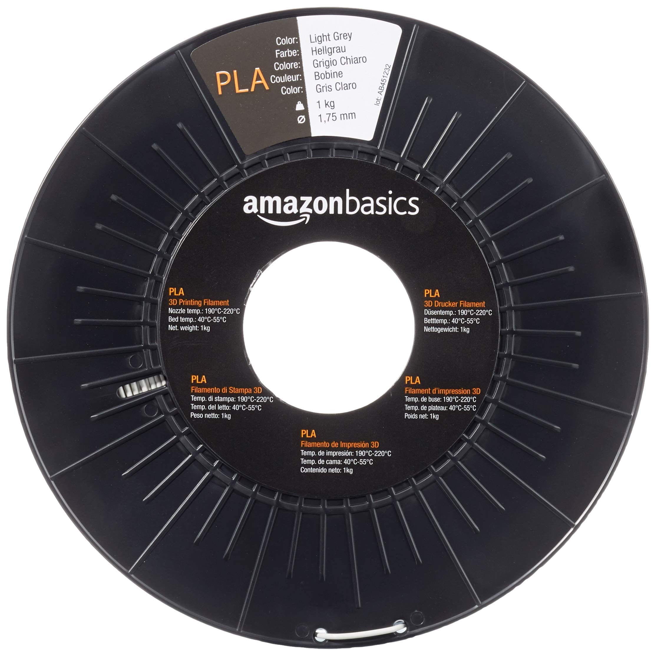Amazon Basics Filament PLA do drukarki 3D, 1,75 mm, szpula 1 kg, jasnoszary