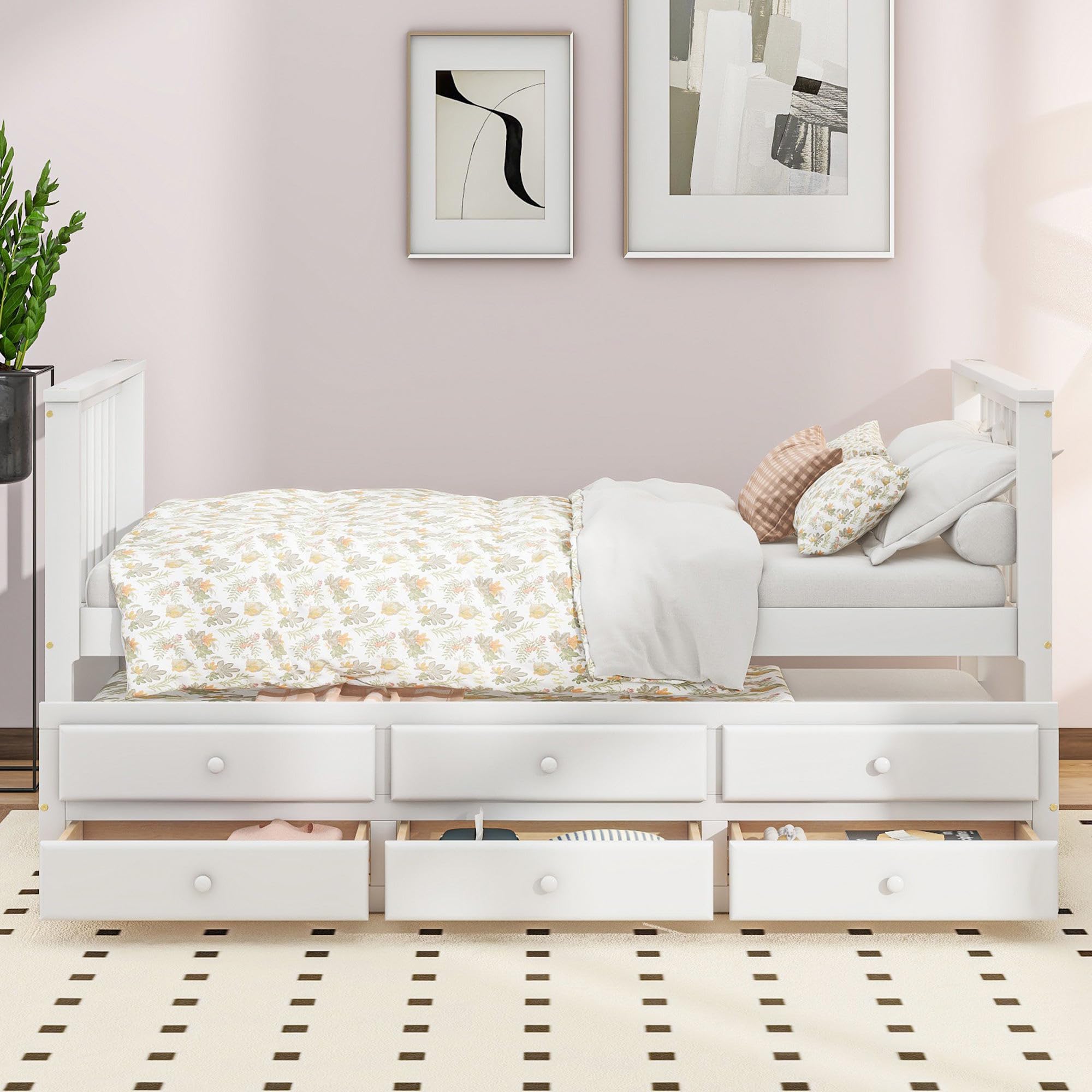 Uitschuifbed eenpersoonsbed 90 x 200 cm met lade, groen