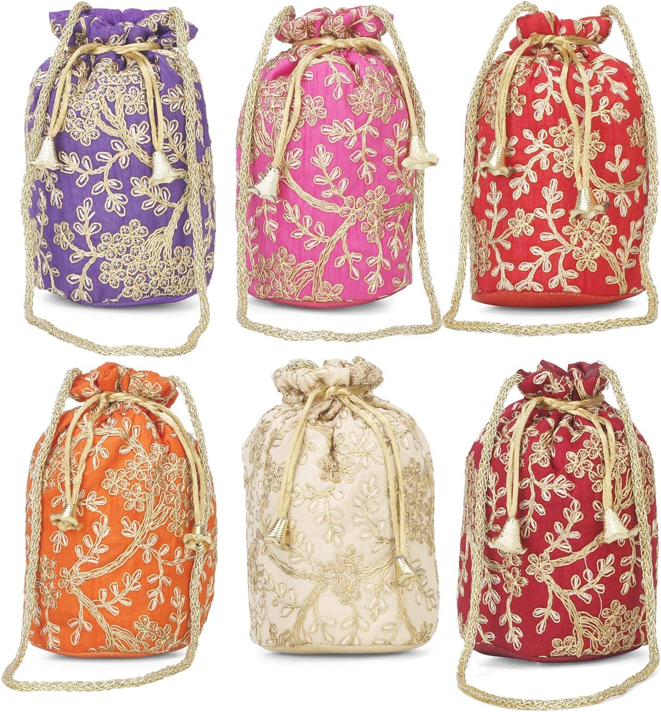 Suman Enterprises Indian Velvet Potli (Pack of 6 Potli Bag in assorted color), Jwelery Pouch, Coins Pouch