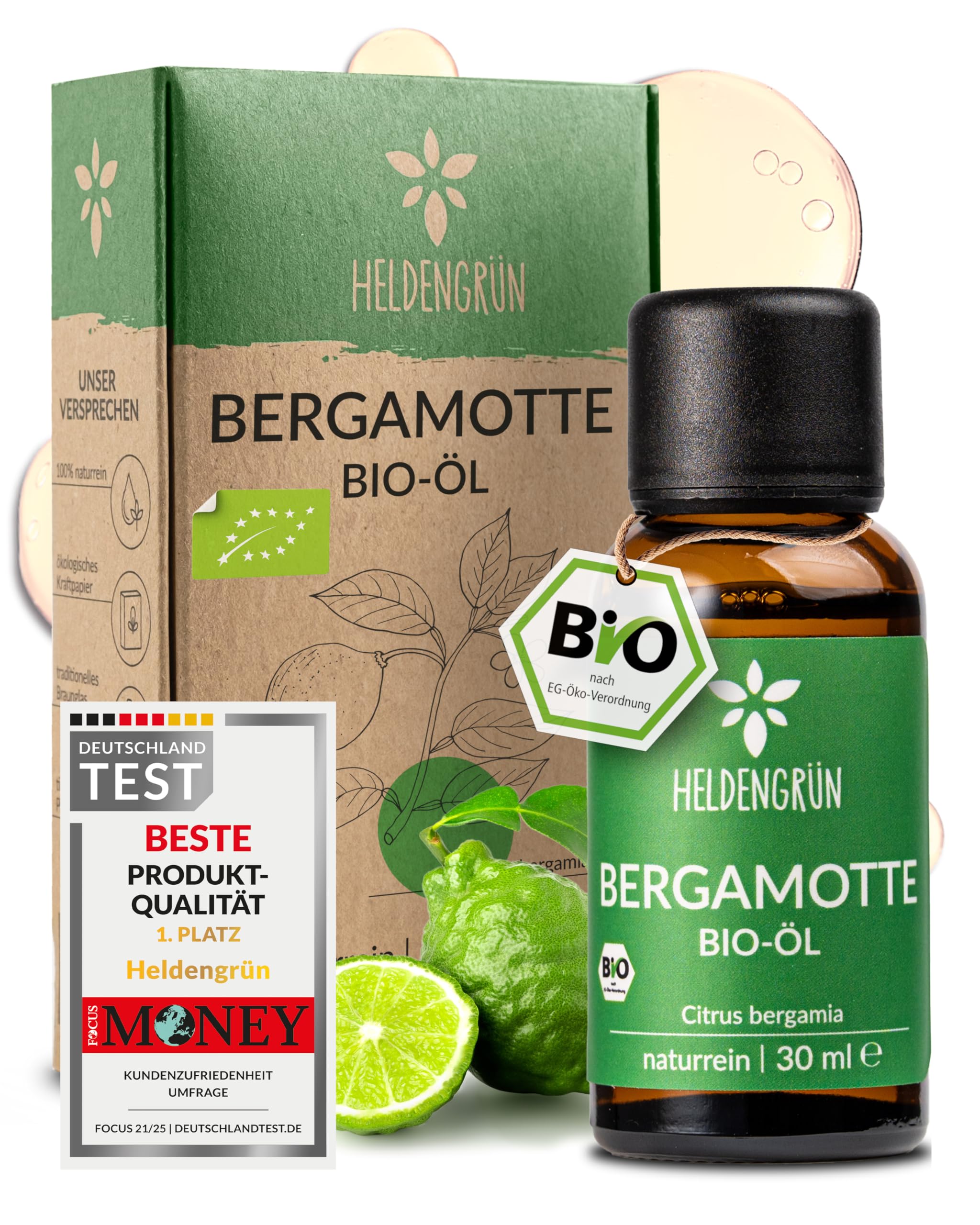 Heldengrün® BIO Bergamotte Öl [100% NATURREIN] Kaltgepresst aus echten Bergamotten - Reines Bergamottenöl zum Verzehr - Bergamot Oil