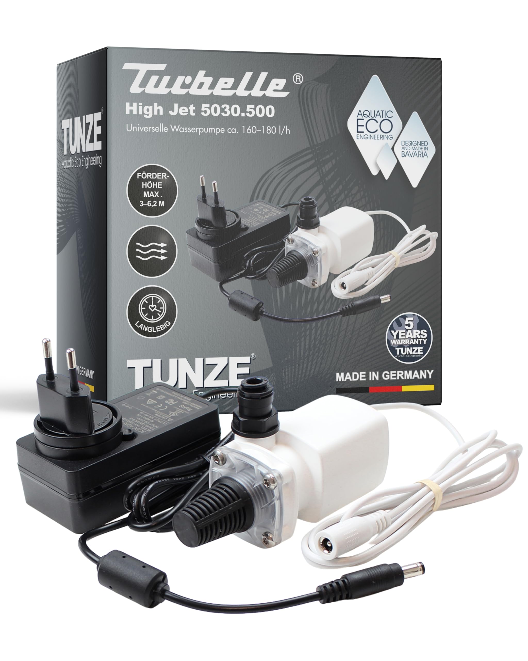 TUNZE Turbelle High Jet 5030 I universelle Wasserpumpe I Druckstarke Zentrifugalpumpe inkl. Netzteil I geräuscharme Pumpe für Meerwasseraquarien I Zubehör für Aquarien