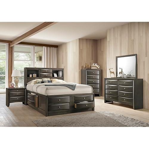 Generic Gray Finish Solid Wood Platform King Size Captain's Storage Bed Wooden 5pc Bedroom Set, Grey, HSB4275K6pc